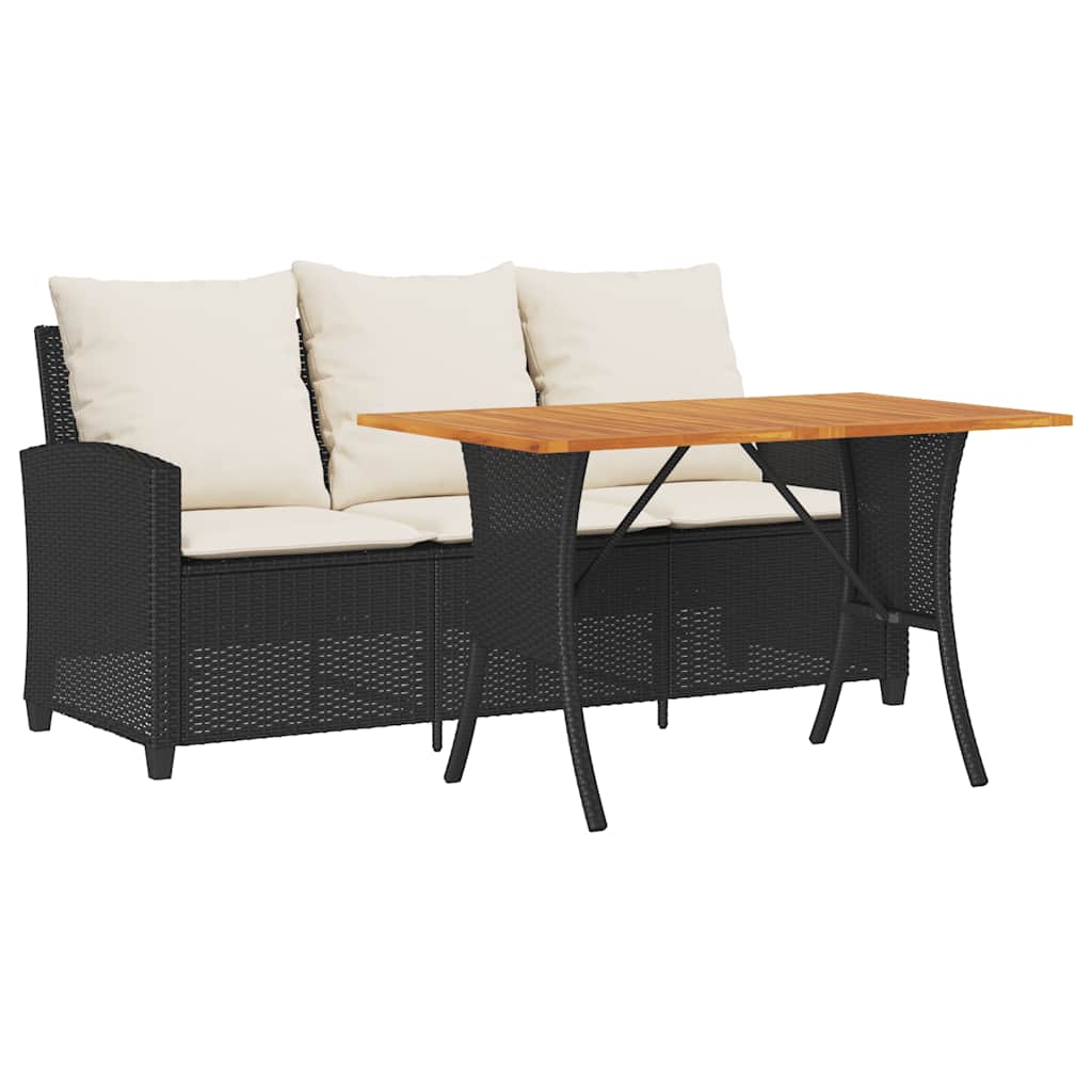 Garden Sofa 3-Seater with Cushions&Table Black Poly Rattan