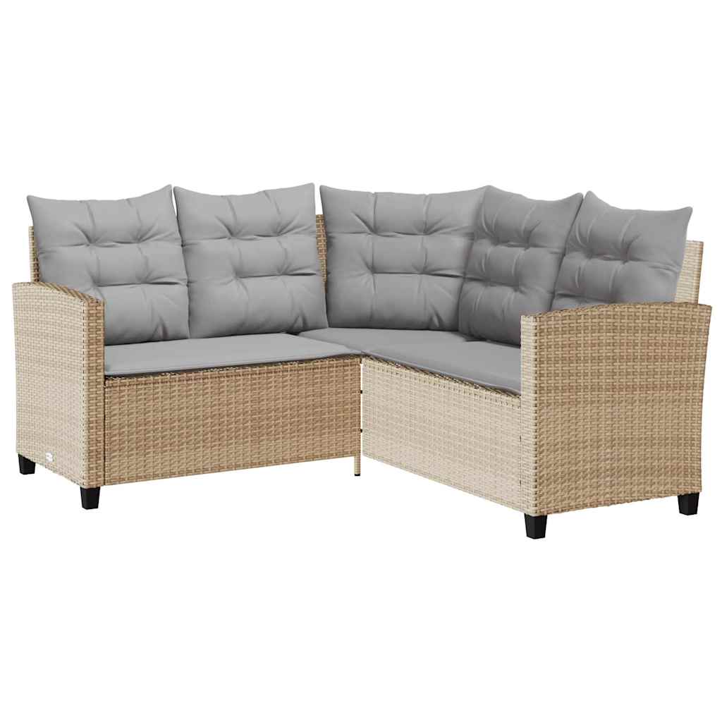 Garden Sofa with Table&Cushions L-shaped Beige Poly Rattan
