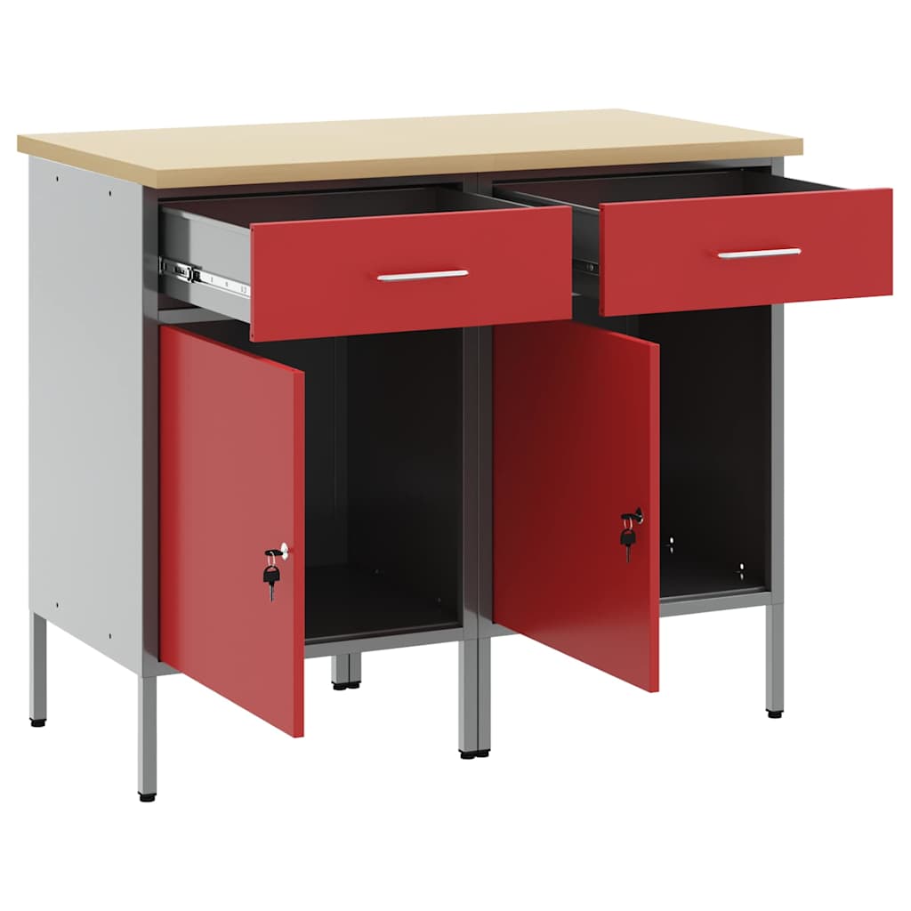 Work Cabinet with Drawer 2 pcs Red and Grey 100 x 55 x 85 cm
