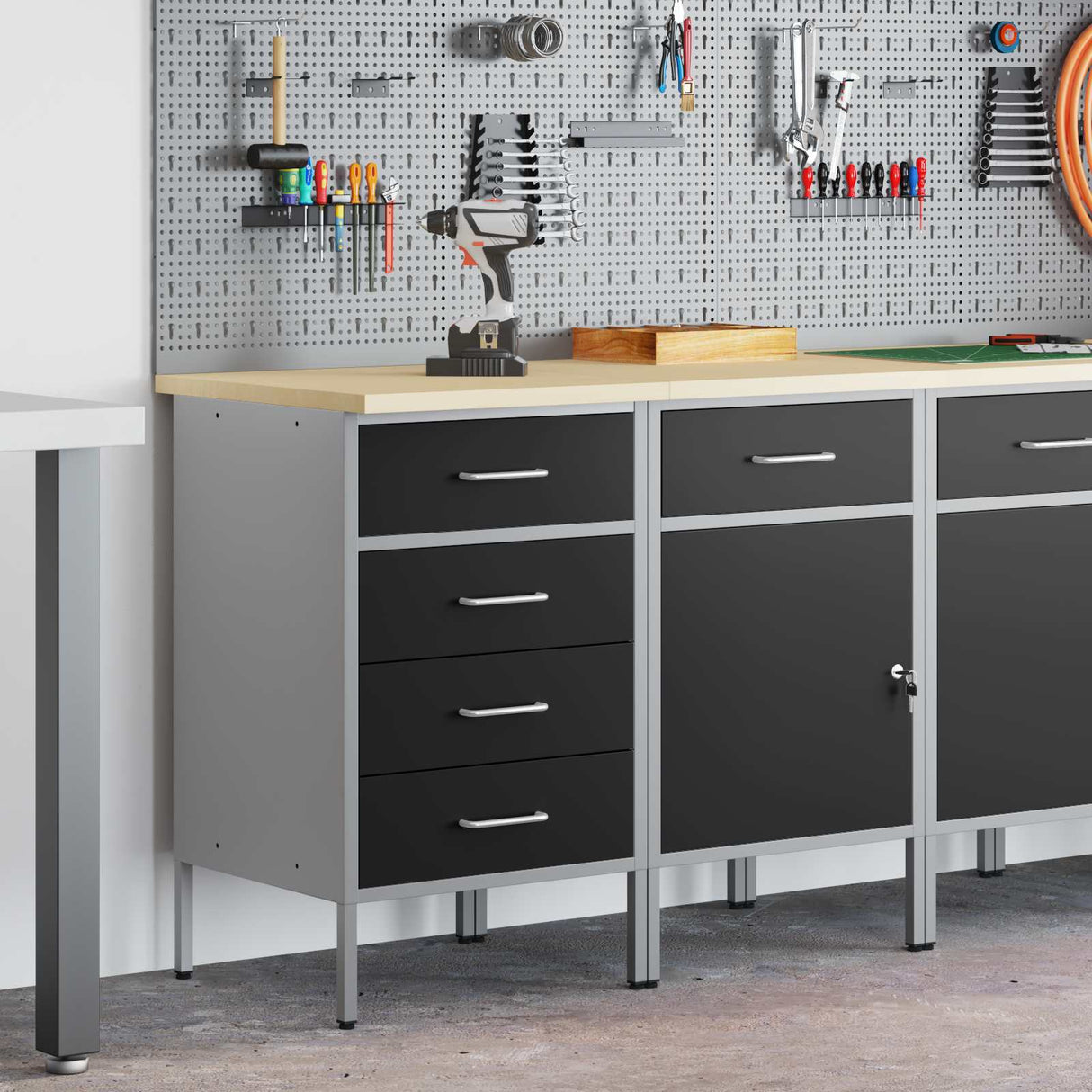 Work Cabinet with Drawer 2 pcs Black and Grey 100 x 55 x 85 cm
