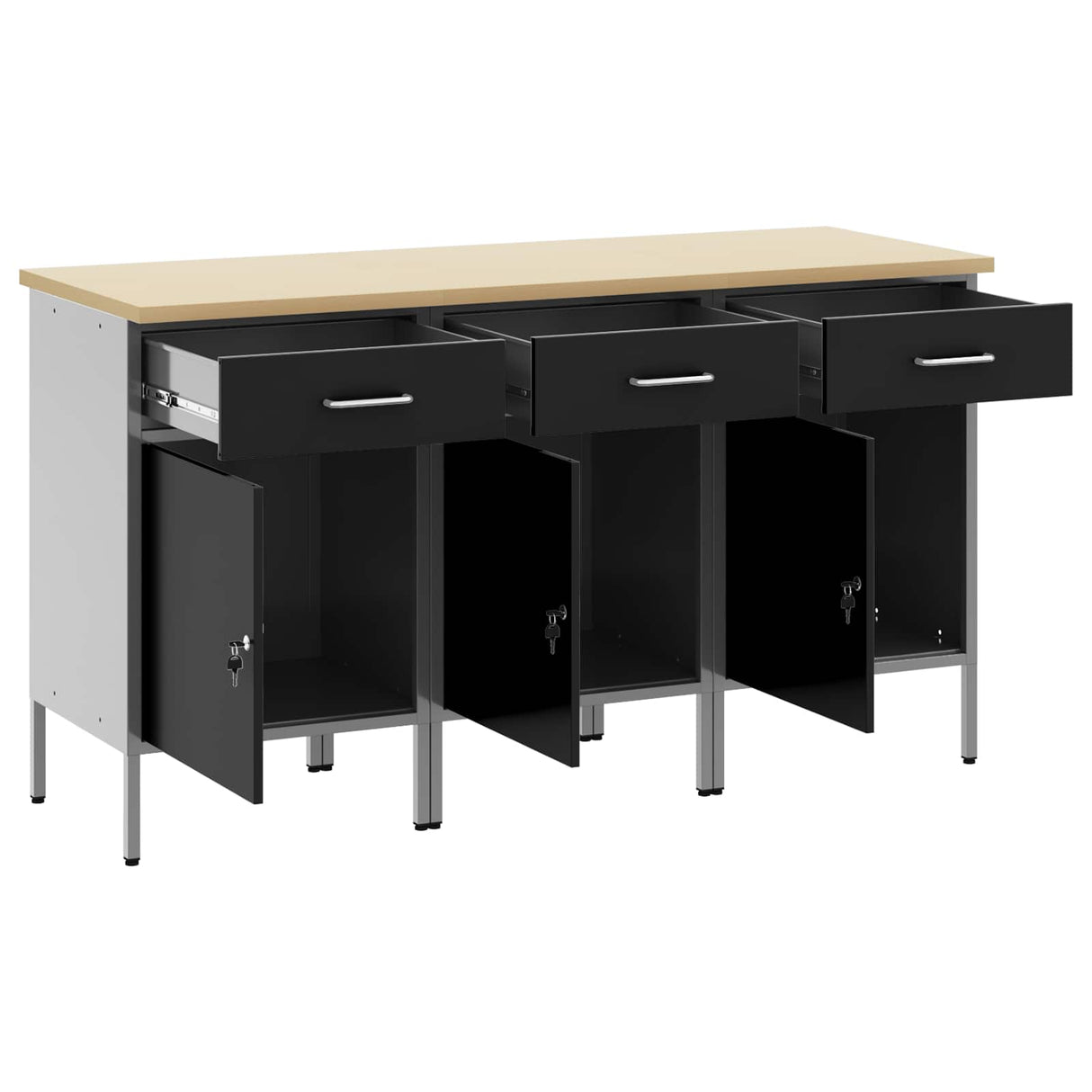 Work Cabinet with Drawer 3 pcs Black and Grey 150 x 55 x 85 cm
