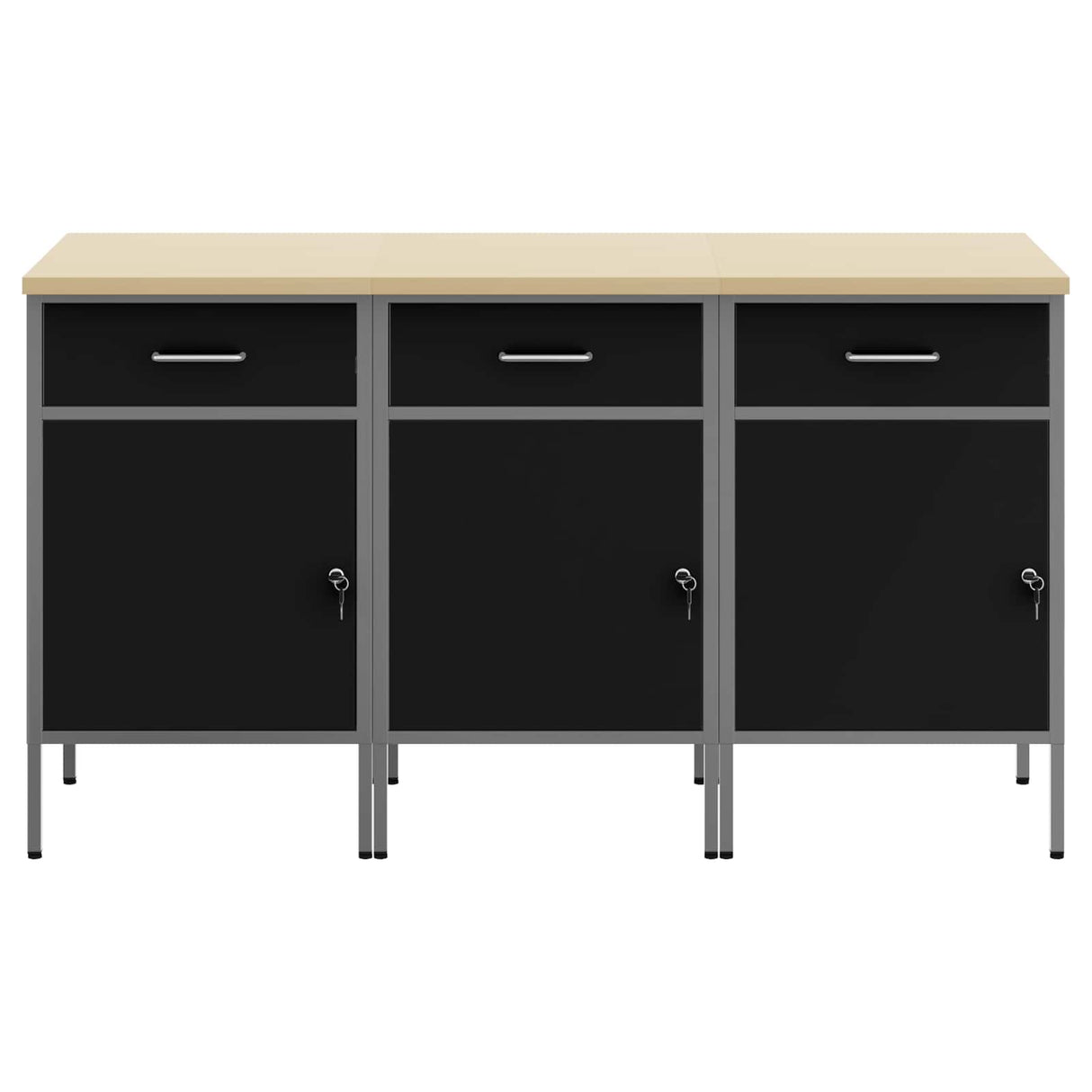 Work Cabinet with Drawer 3 pcs Black and Grey 150 x 55 x 85 cm