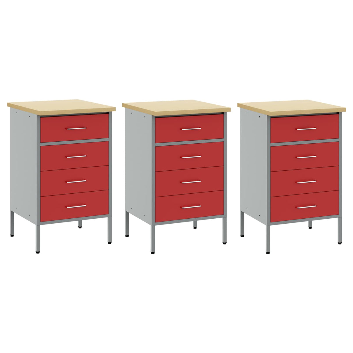 Work Cabinet with Drawer 3 pcs Red and Grey 150 x 55 x 85 cm