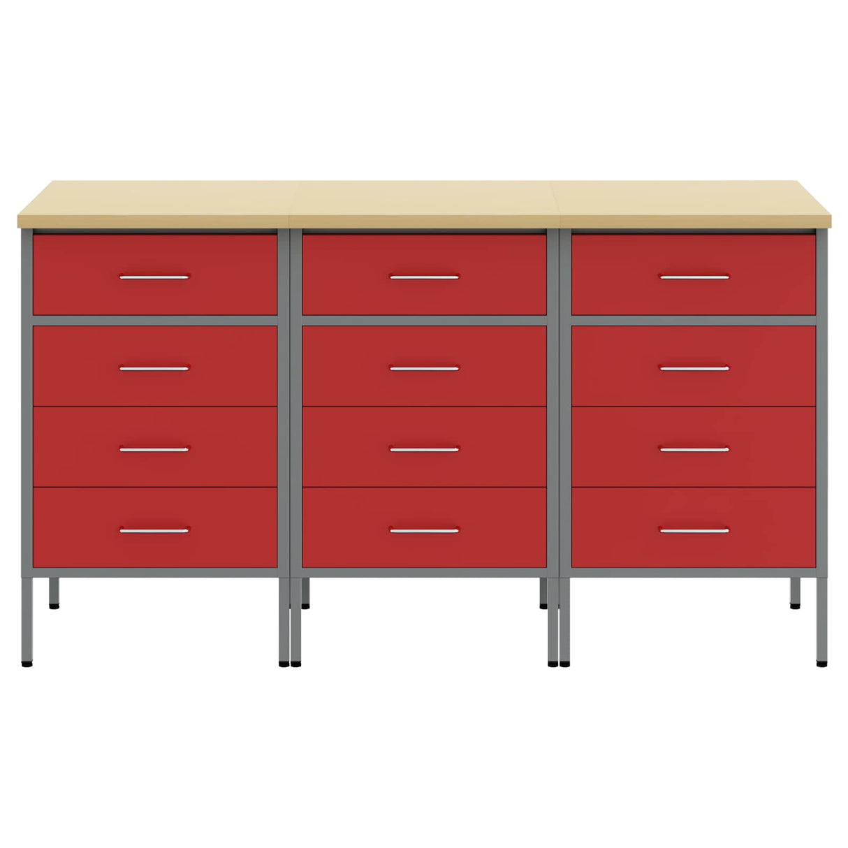 Work Cabinet with Drawer 3 pcs Red and Grey 150 x 55 x 85 cm