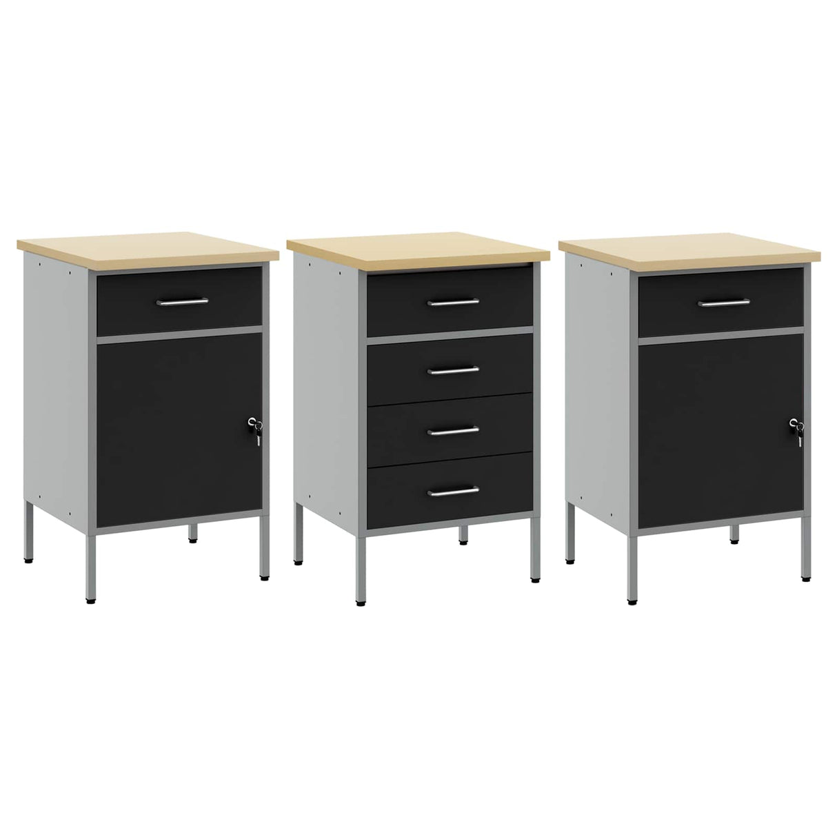 Work Cabinet with Drawer 3 pcs Black and Grey 150 x 55 x 85 cm