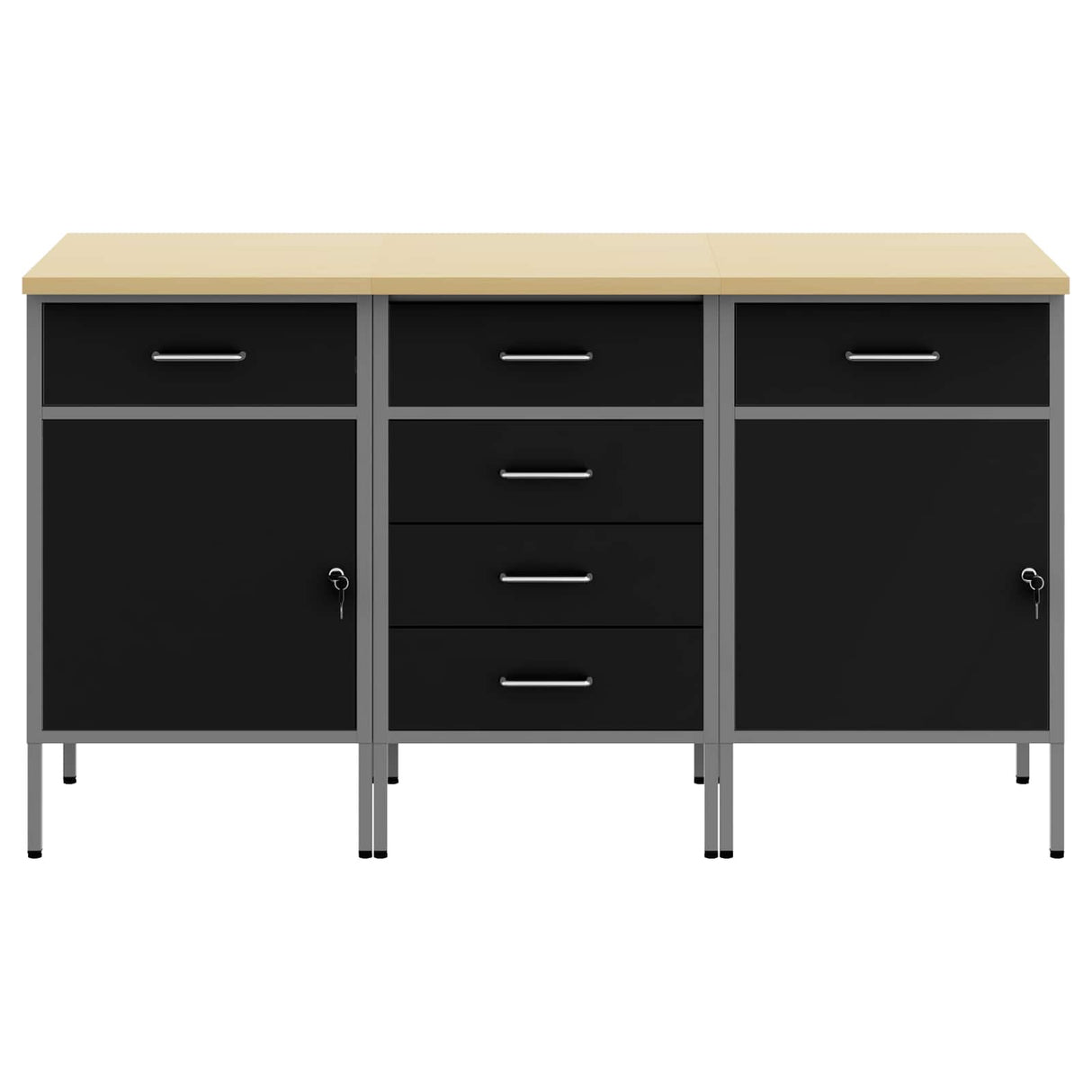 Work Cabinet with Drawer 3 pcs Black and Grey 150 x 55 x 85 cm