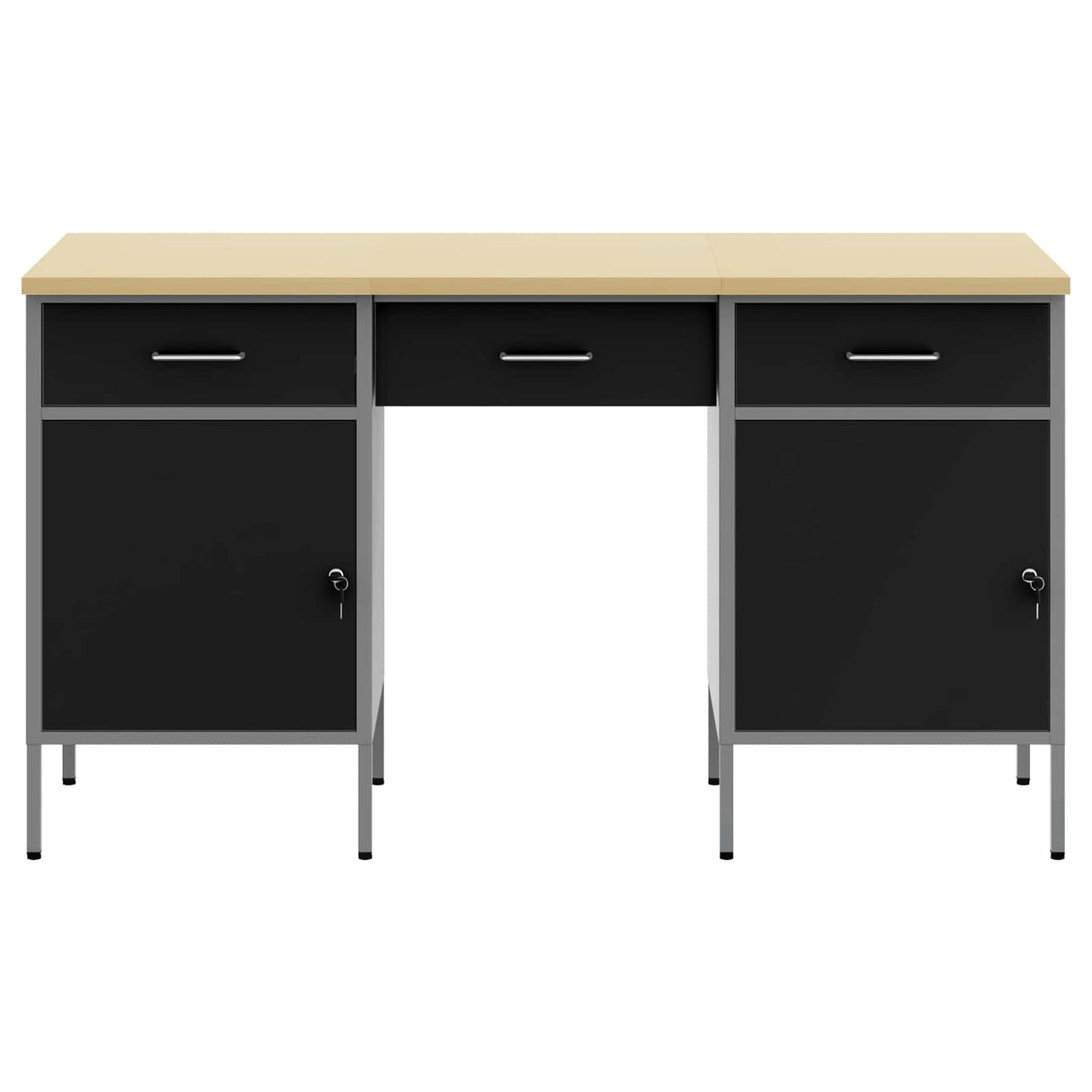 Work Cabinet with Drawer 3 pcs Black Engineered wood and steel