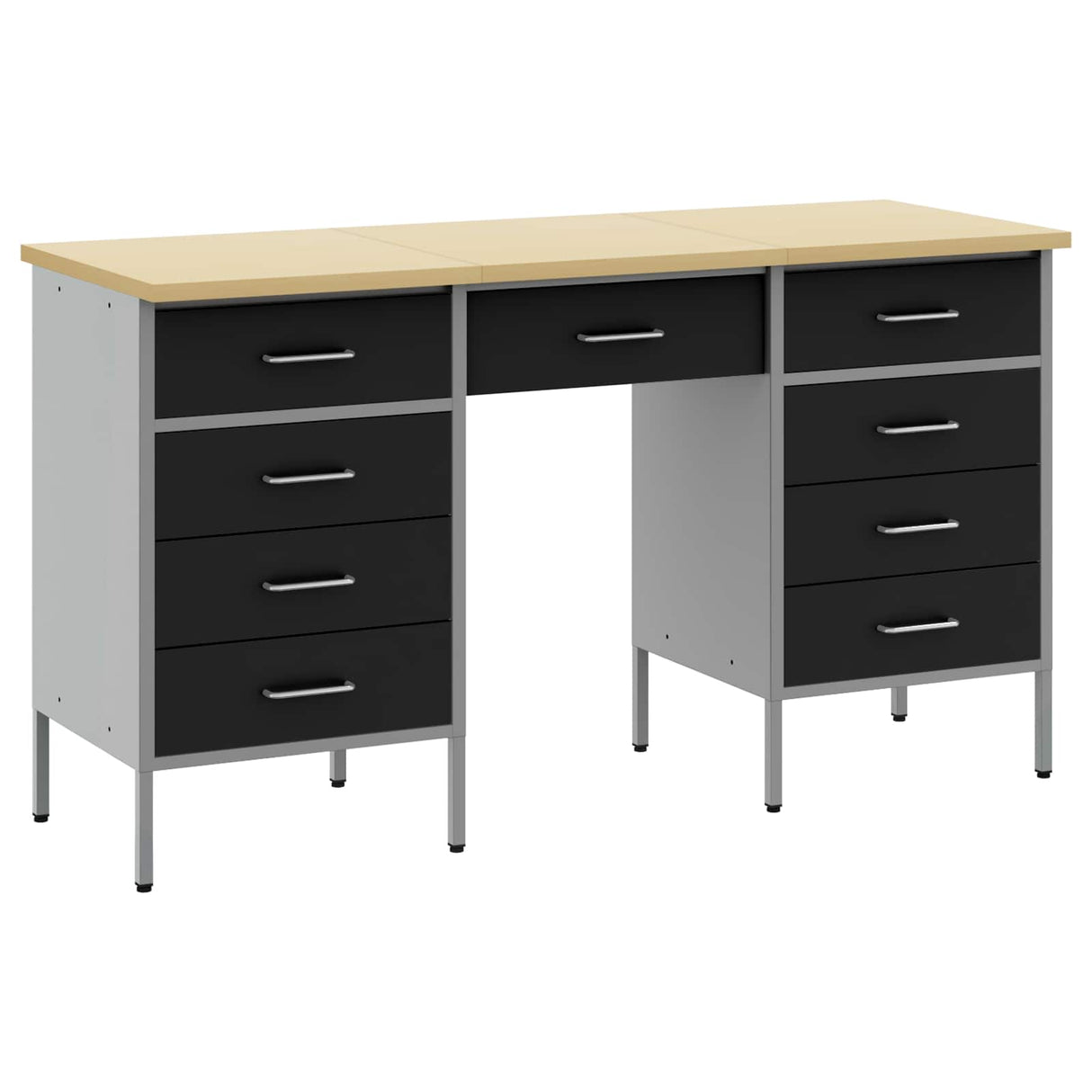 Work Cabinet with Drawer 3 pcs Black Engineered wood and steel