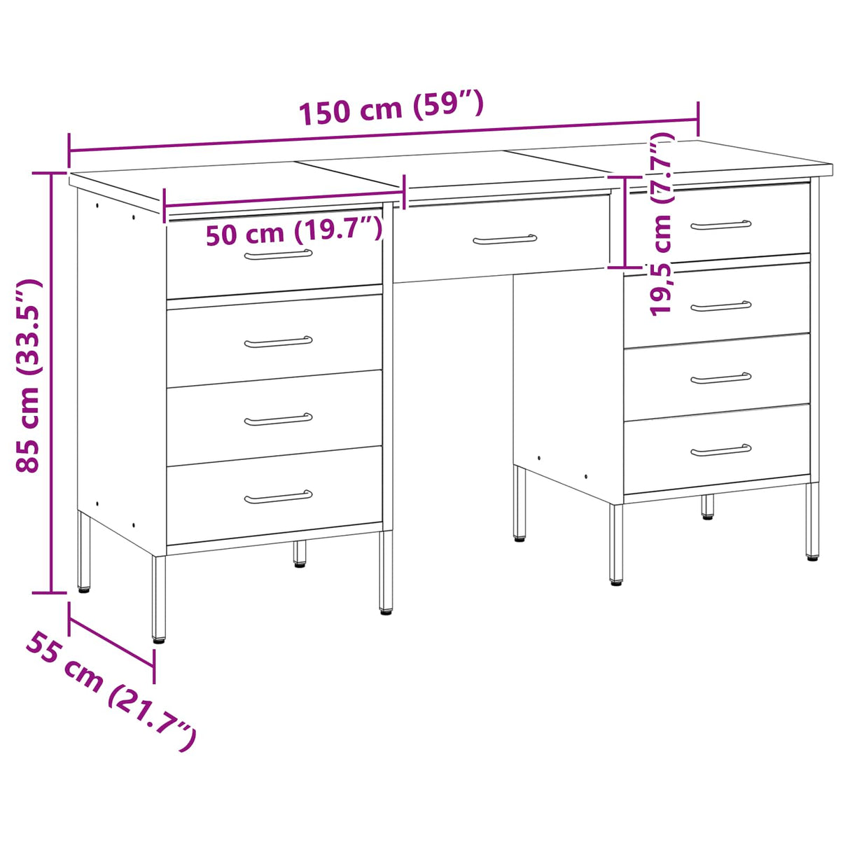 Work Cabinet with Drawer 3 pcs Black Engineered wood and steel