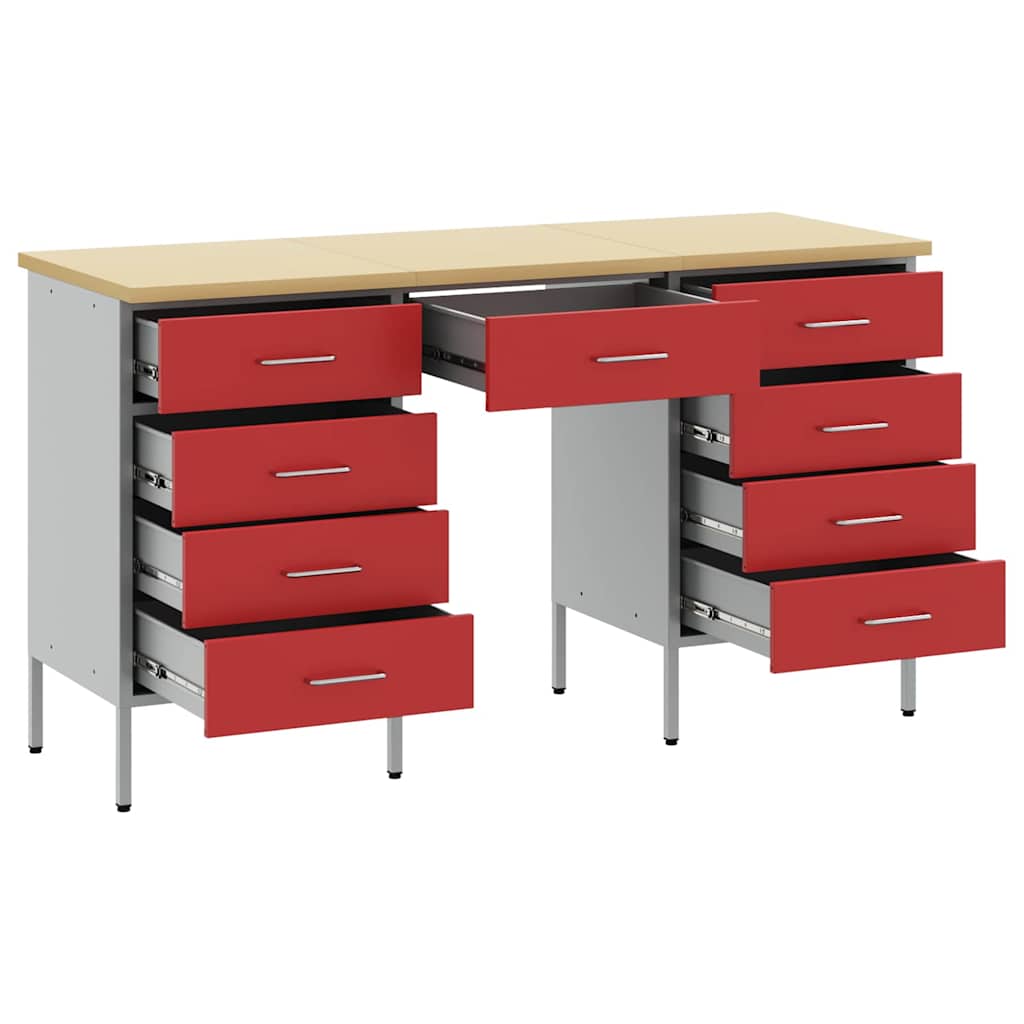 Work Cabinet with Drawer 3 pcs Red Engineered wood and steel
