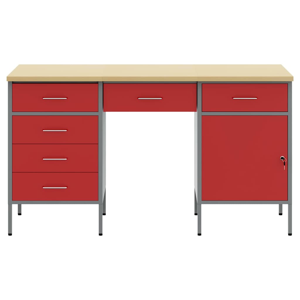 Work Cabinet with Drawer 3 pcs Red Engineered wood and steel