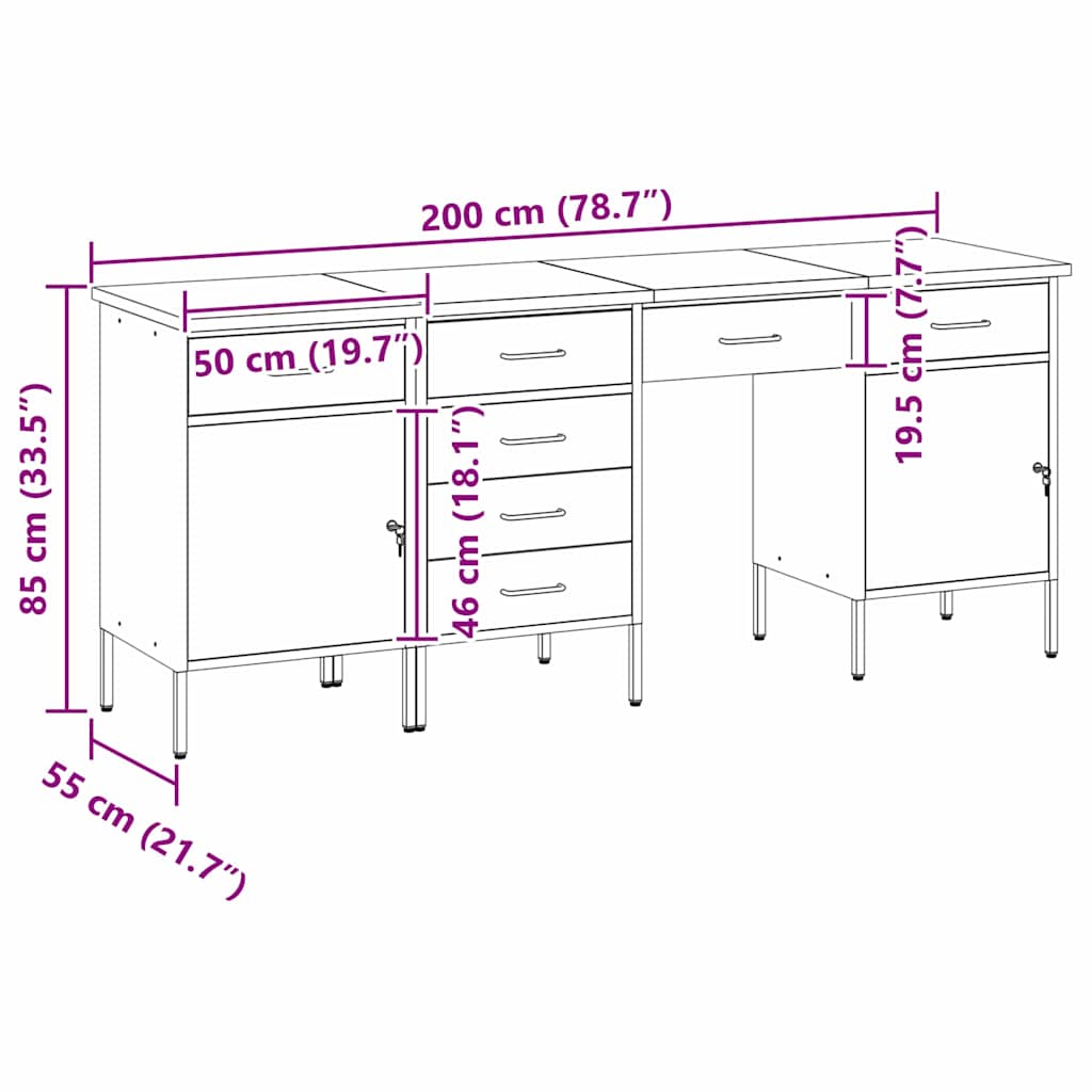Work Cabinet with Drawer 4 pcs Black Engineered wood and steel