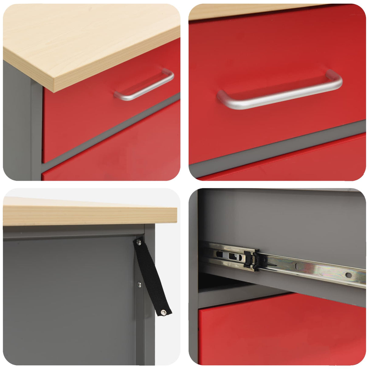 Work Cabinet with Drawer 4 pcs Red Engineered wood and steel