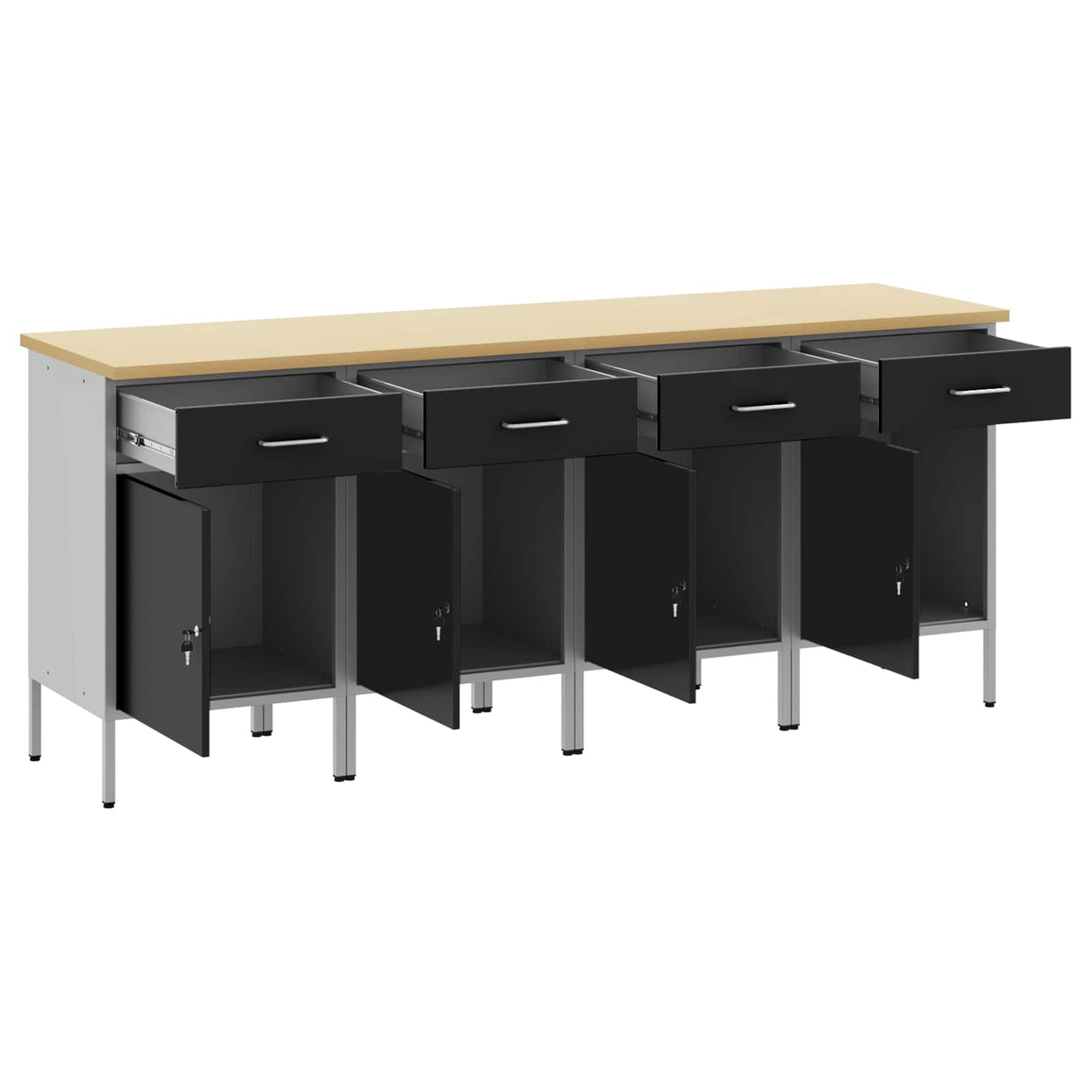 Work Cabinet with Drawer 4 pcs Black and Grey 200 x 55 x 85 cm