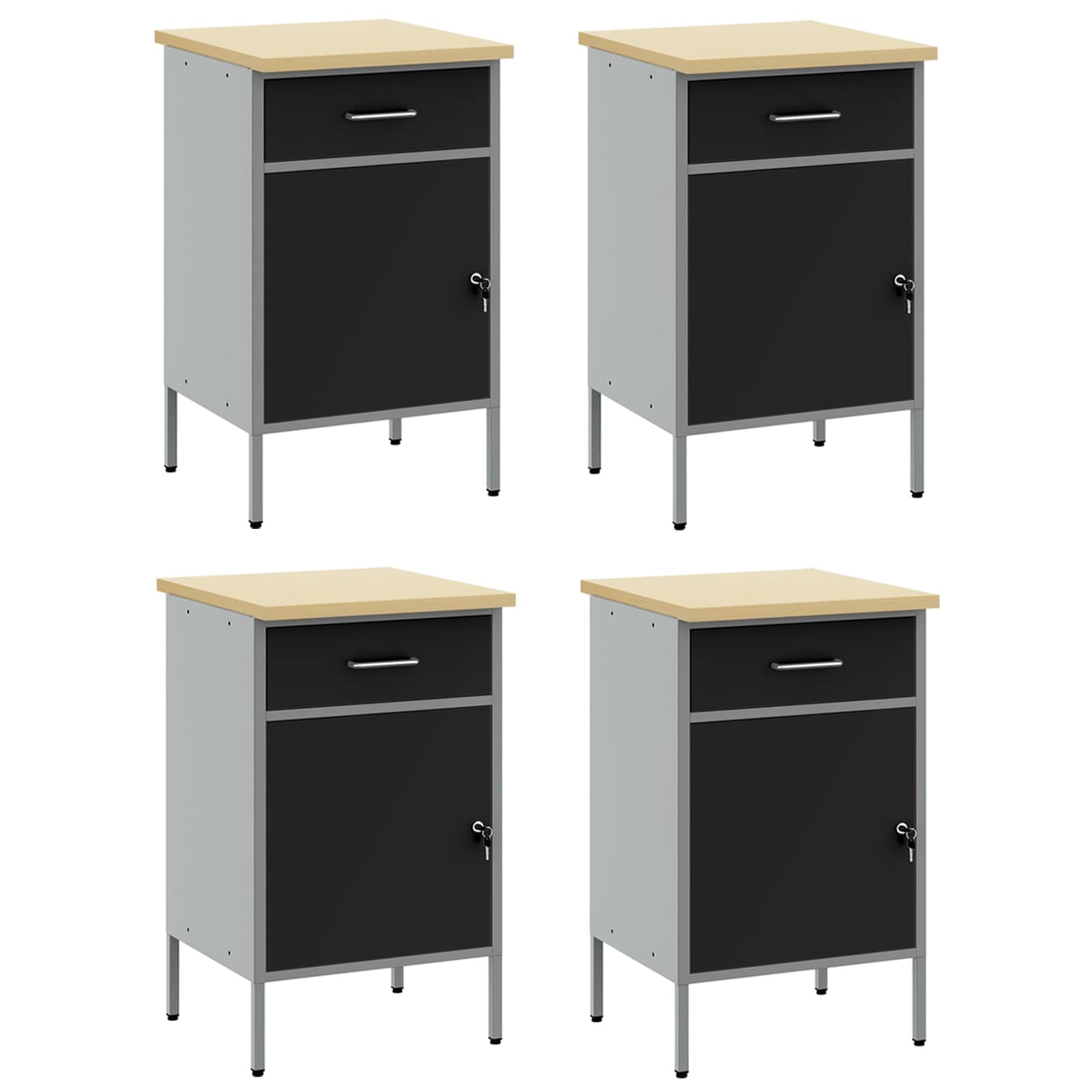 Work Cabinet with Drawer 4 pcs Black and Grey 200 x 55 x 85 cm