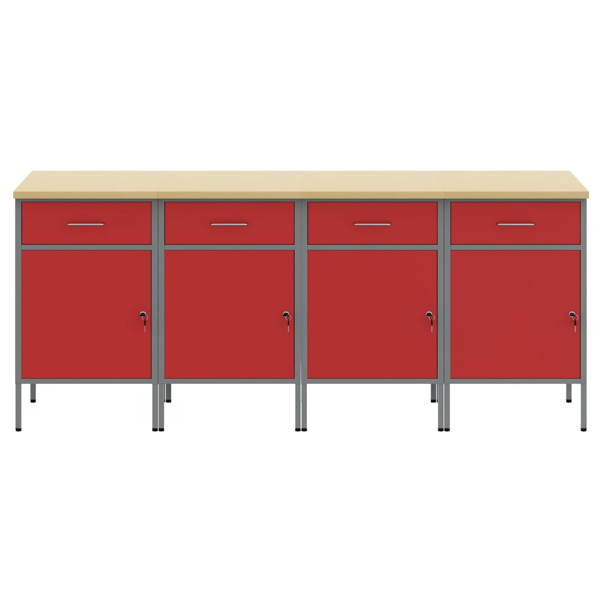 Work Cabinet with Drawer 4 pcs Red and Grey 200 x 55 x 85 cm