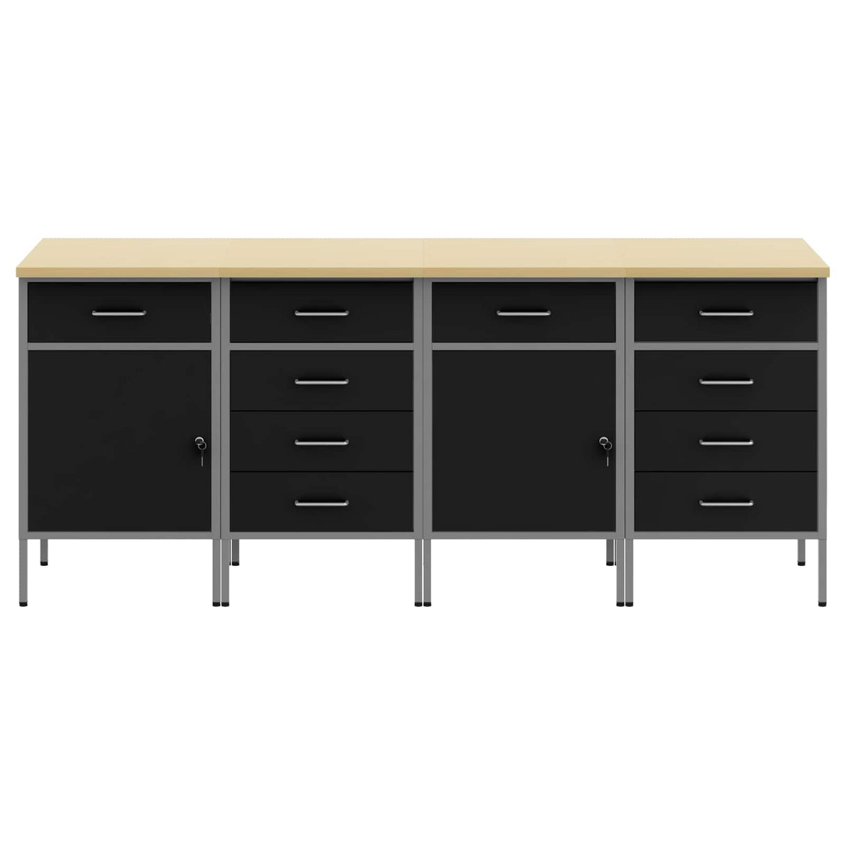 Work Cabinet with Drawer 4 pcs Black and Grey 200 x 55 x 85 cm