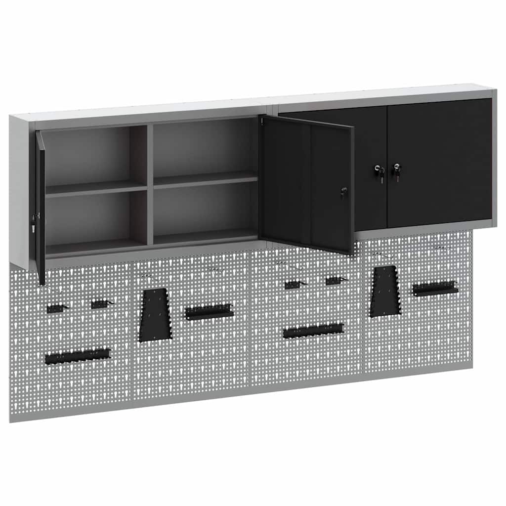 Tool Cabinet Set with Shelf 6 pcs Black Powder-Coated Steel