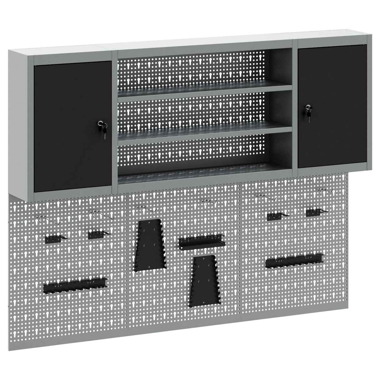 Tool Cabinet Set with Shelf 6 pcs Black Powder-Coated Steel