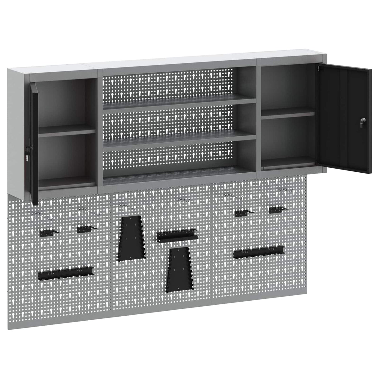 Tool Cabinet Set with Shelf 6 pcs Black Powder-Coated Steel