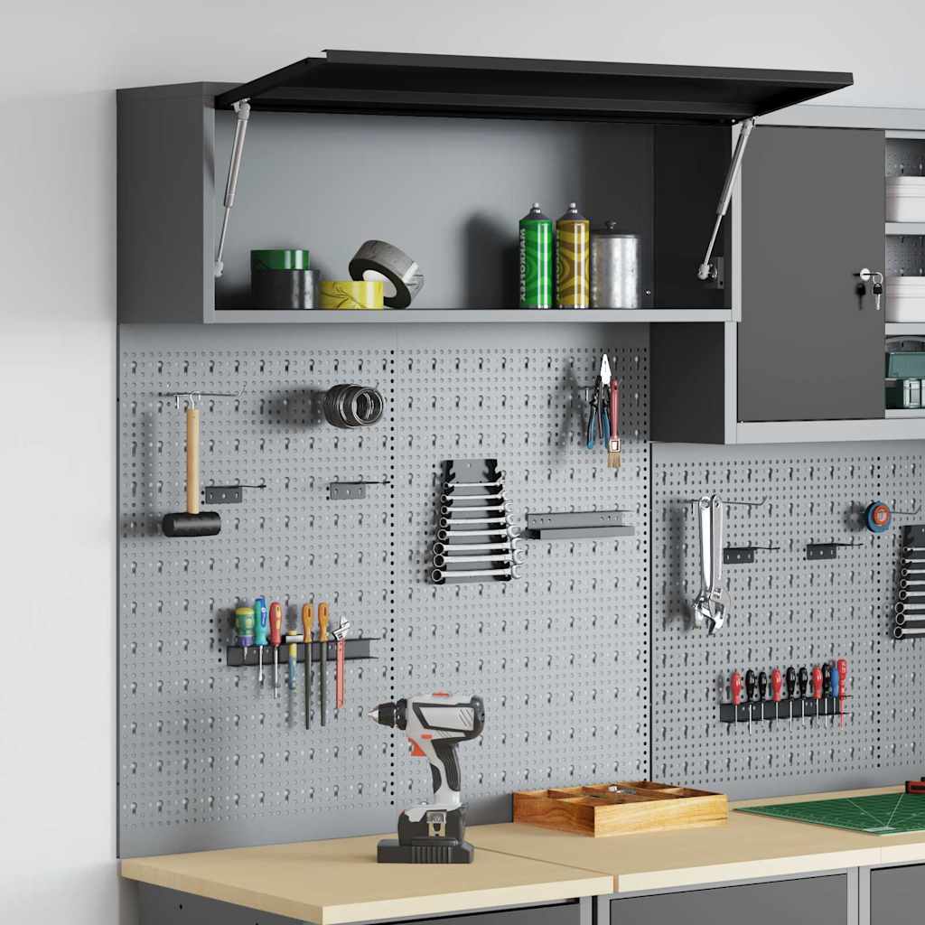 Tool Cabinet Set with Shelf 3 pcs Black Powder-Coated Steel