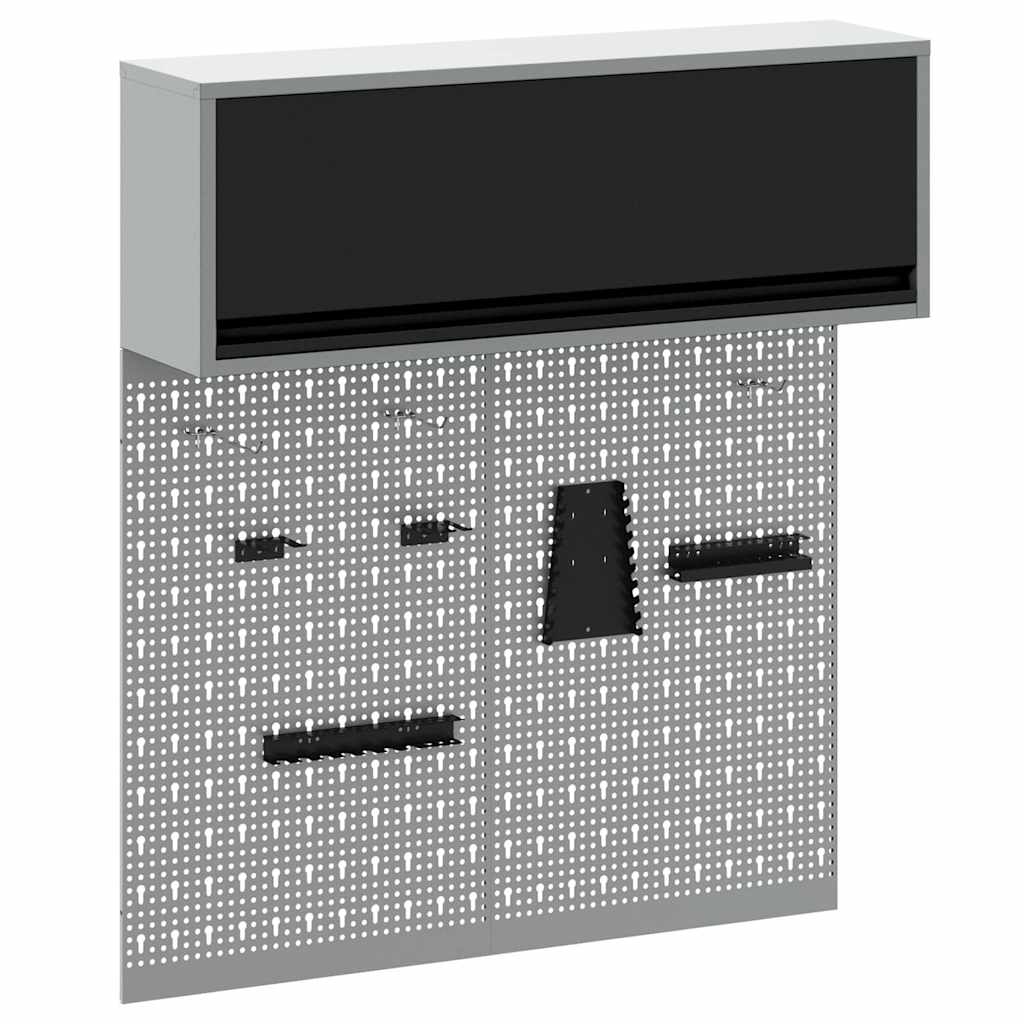 Tool Cabinet Set with Shelf 3 pcs Black Powder-Coated Steel