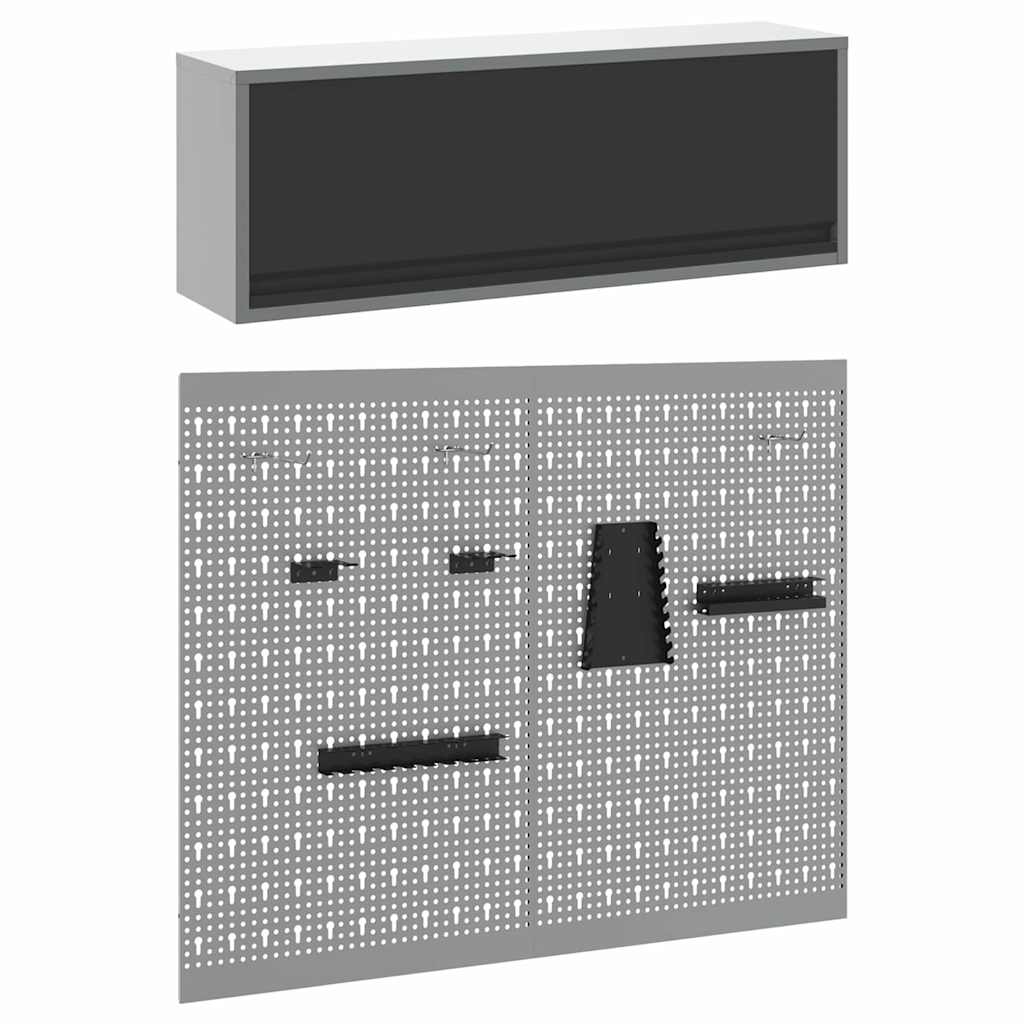 Tool Cabinet Set with Shelf 3 pcs Black Powder-Coated Steel