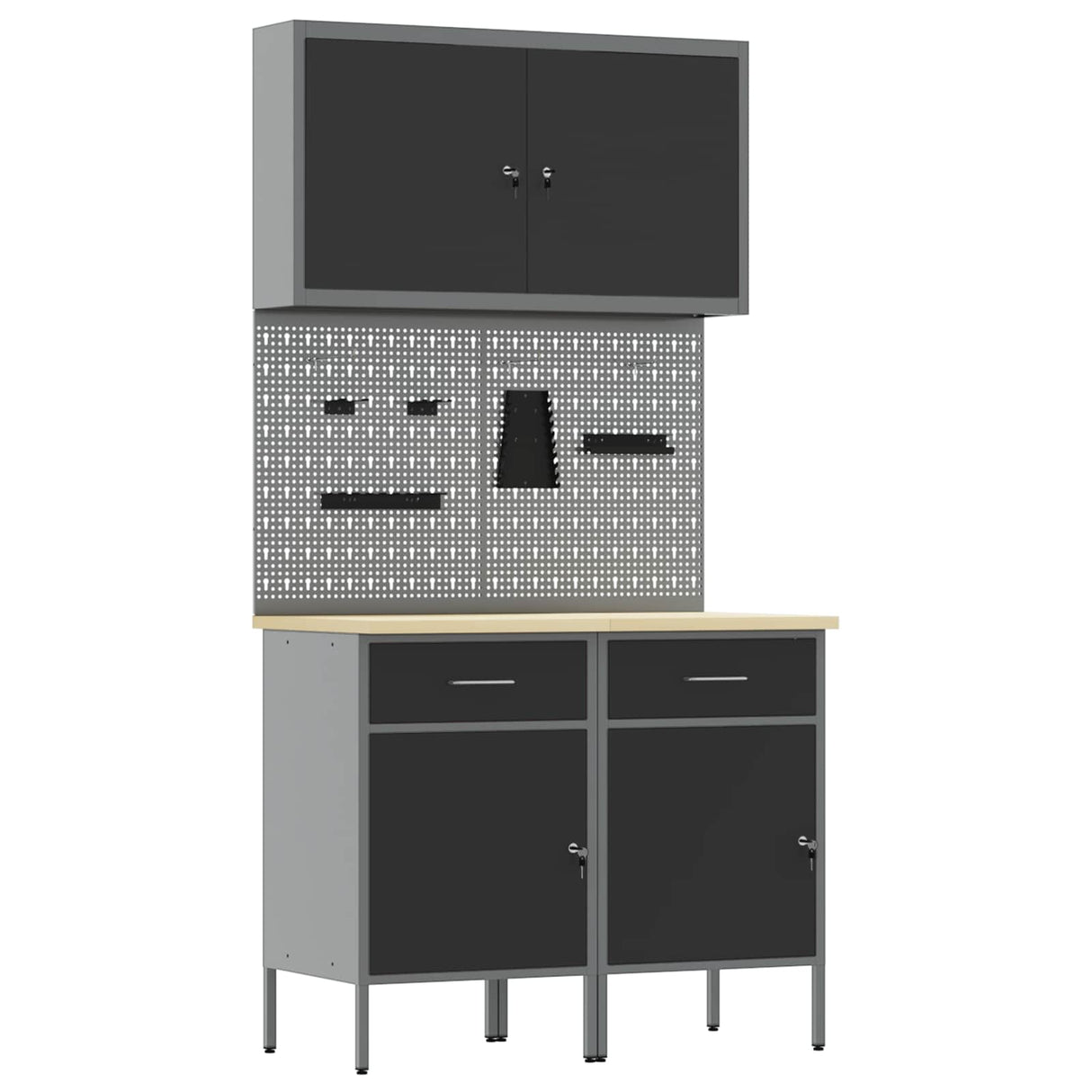 Work Cabinet with Drawer 5 pcs Black Engineered wood and steel