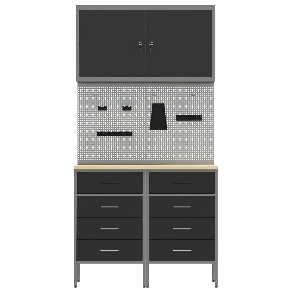 Work Cabinet with Drawer 5 pcs Black Engineered wood and steel