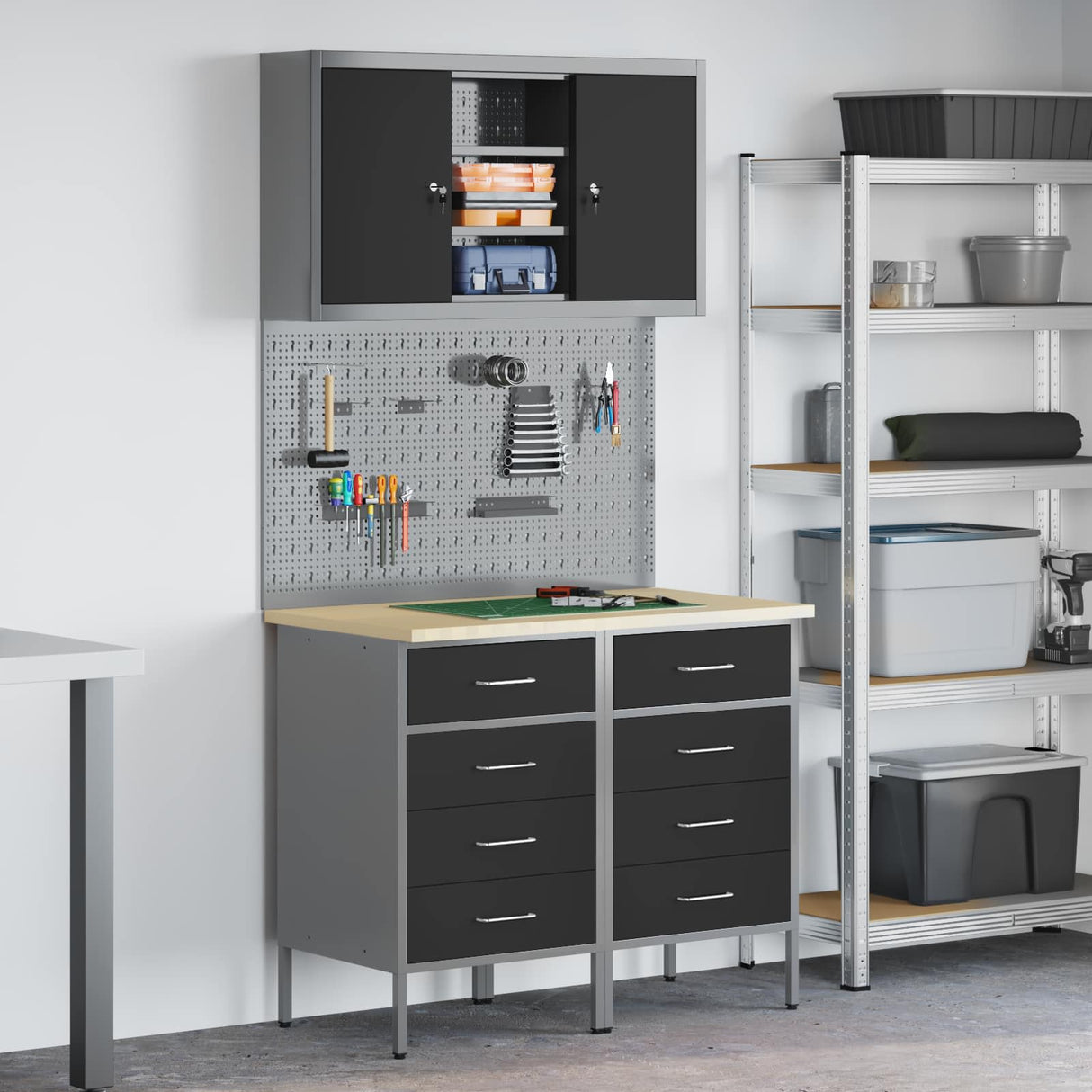 Work Cabinet Set with Drawer with Shelf 5 pcs Black