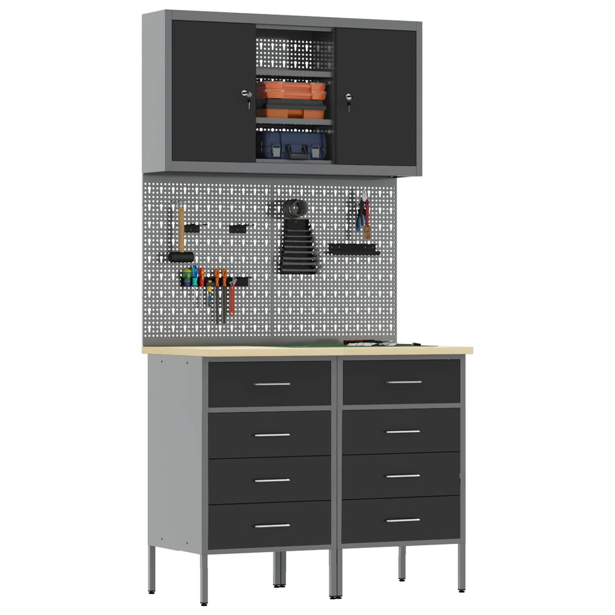 Work Cabinet Set with Drawer with Shelf 5 pcs Black