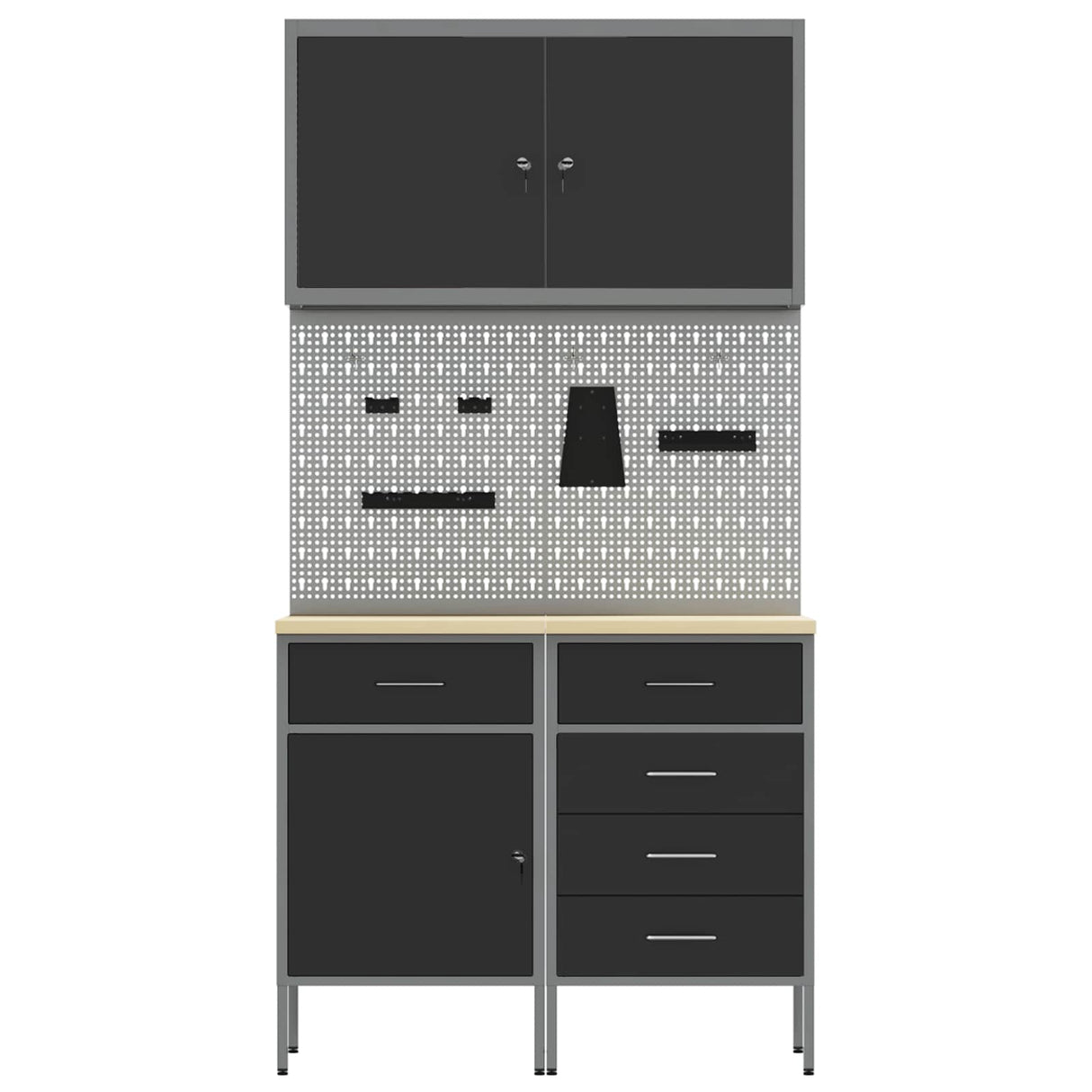 Work Cabinet with Drawer 5 pcs Black Engineered wood and steel