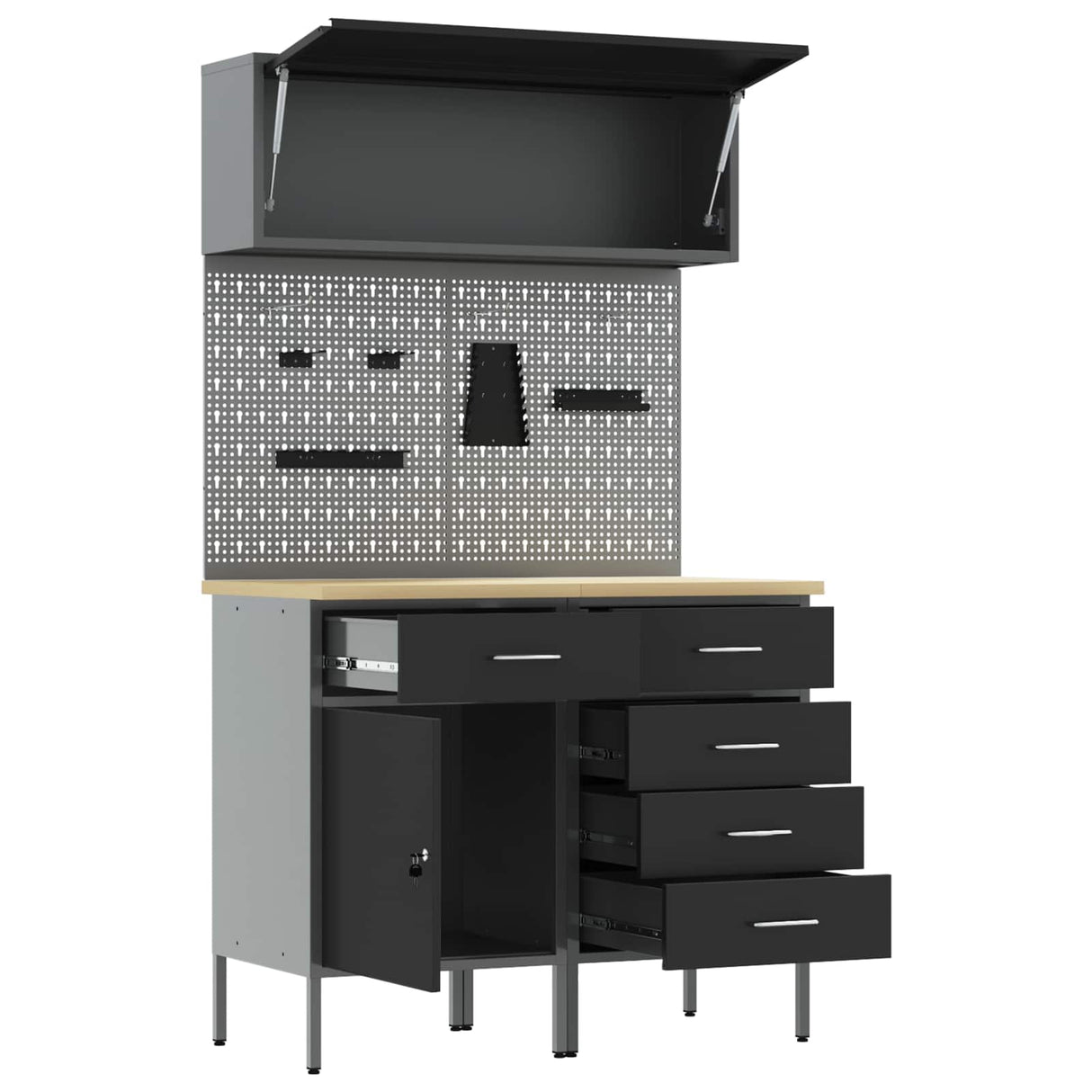 Work Cabinet Set with Drawer with Shelf Manual 5 pcs Black
