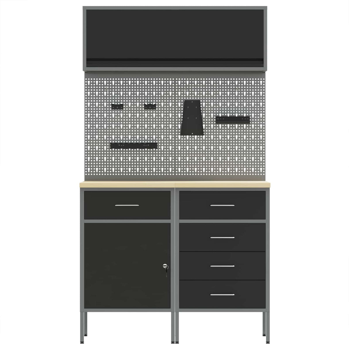 Work Cabinet Set with Drawer with Shelf Manual 5 pcs Black