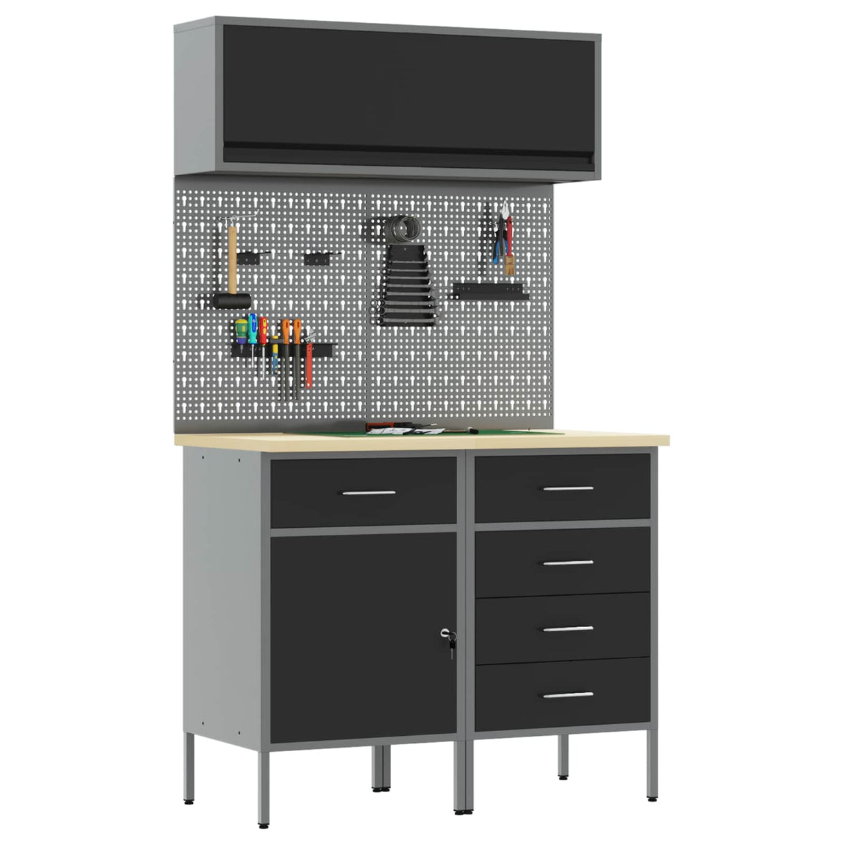 Work Cabinet Set with Drawer with Shelf Manual 5 pcs Black