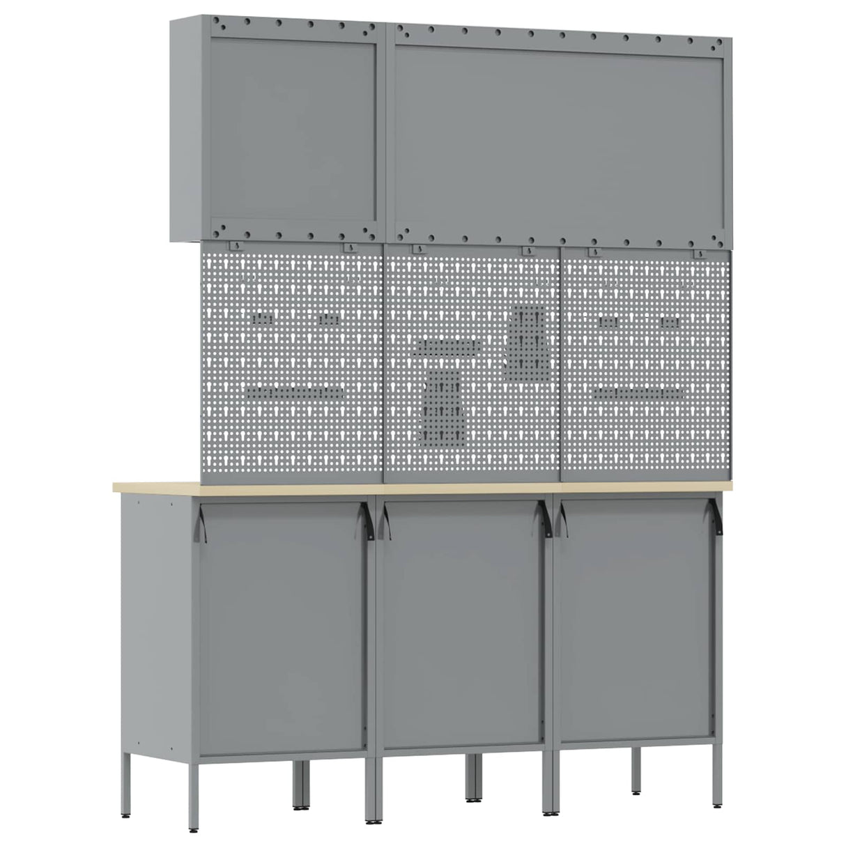 Work Cabinet with Drawer 8 pcs Black Engineered wood and steel