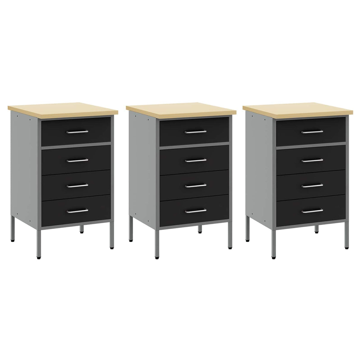 Work Cabinet with Drawer 7 pcs Black Engineered wood and steel