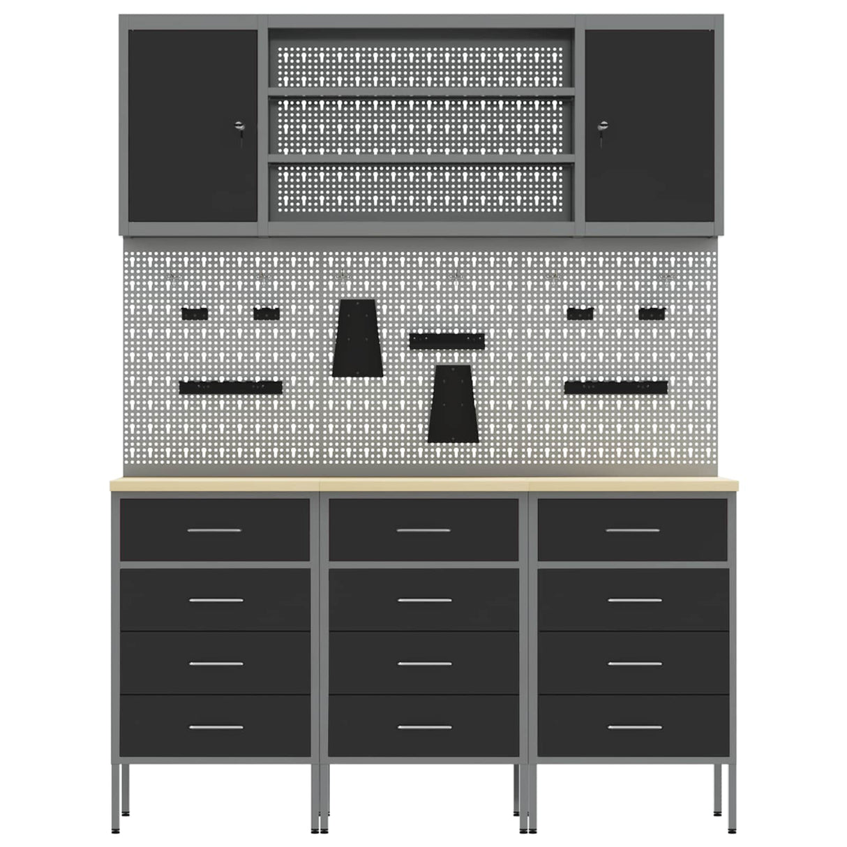 Work Cabinet with Drawer 7 pcs Black Engineered wood and steel