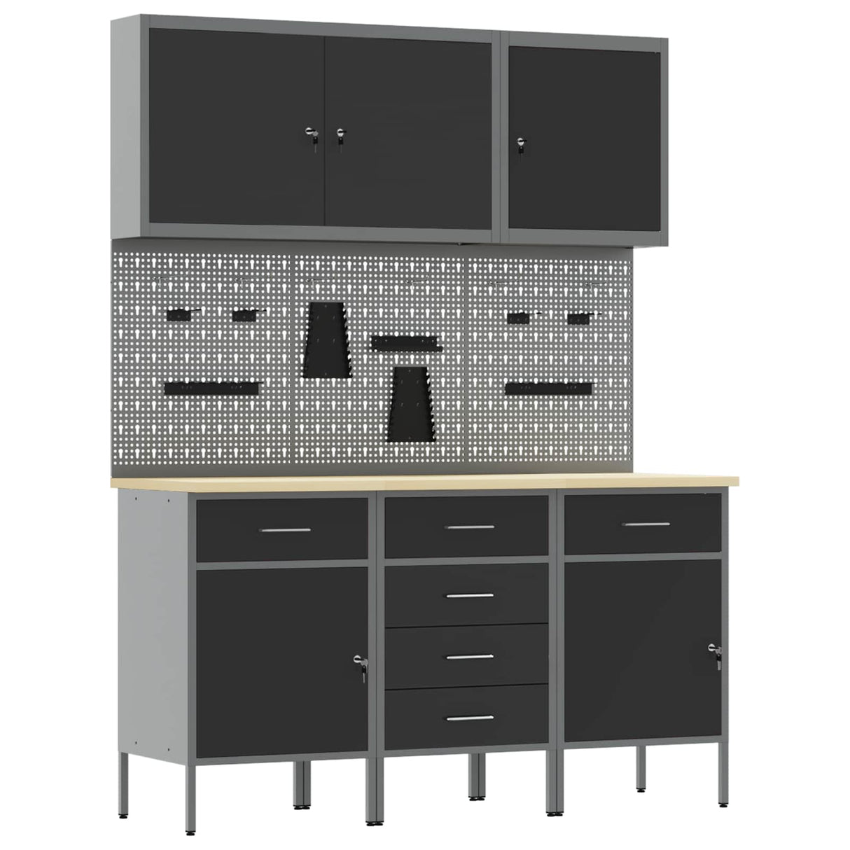 Work Cabinet 8 pcs Black and Grey Engineered wood and steel