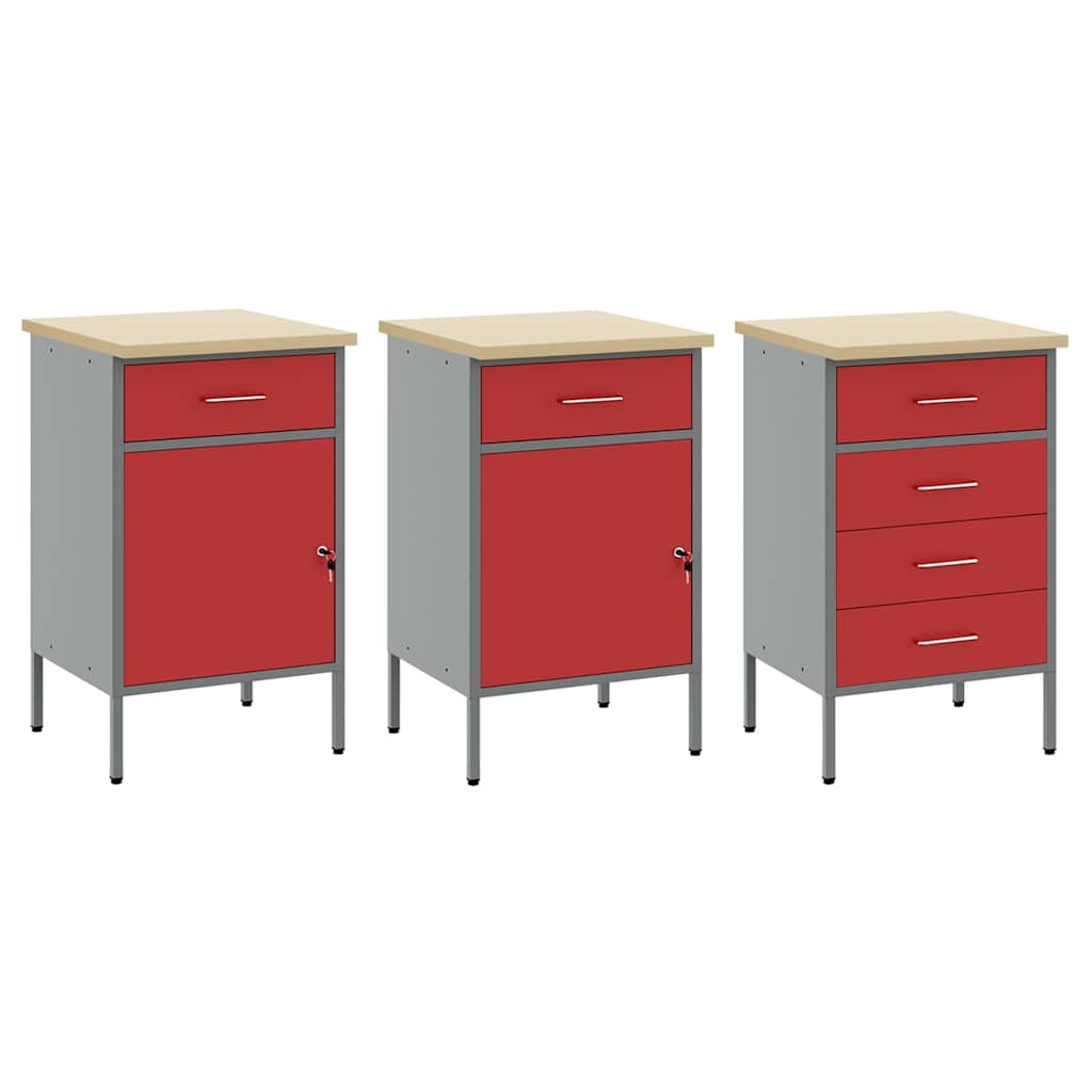 Work Cabinet 7 pcs Red and Grey Engineered wood and steel