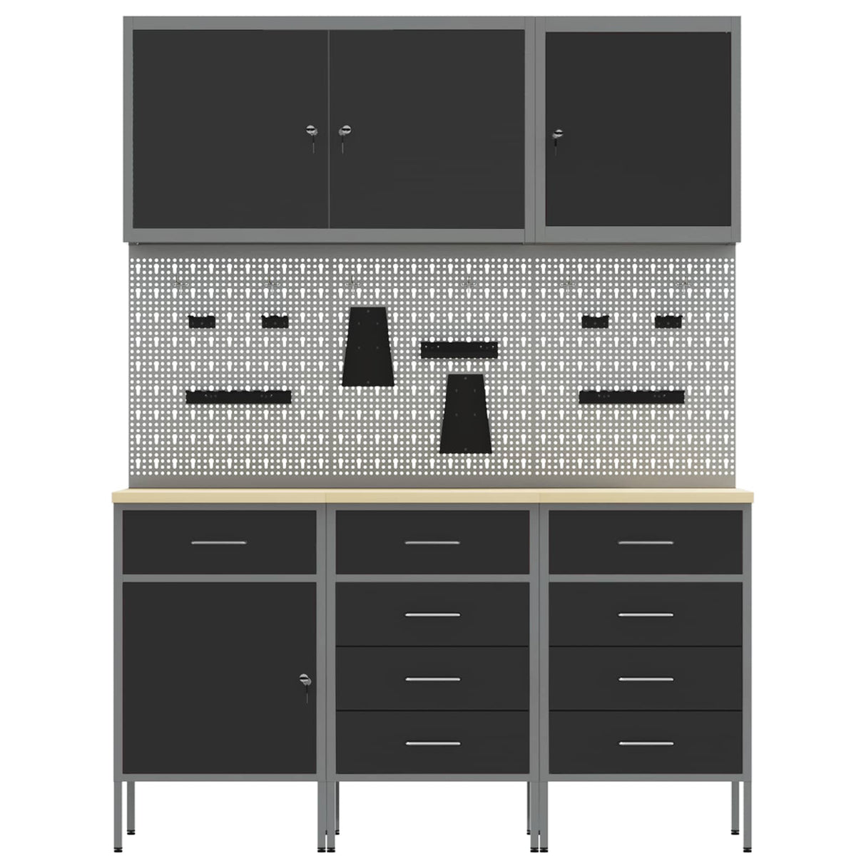 Work Cabinet 8 pcs Black and Grey Engineered wood and steel