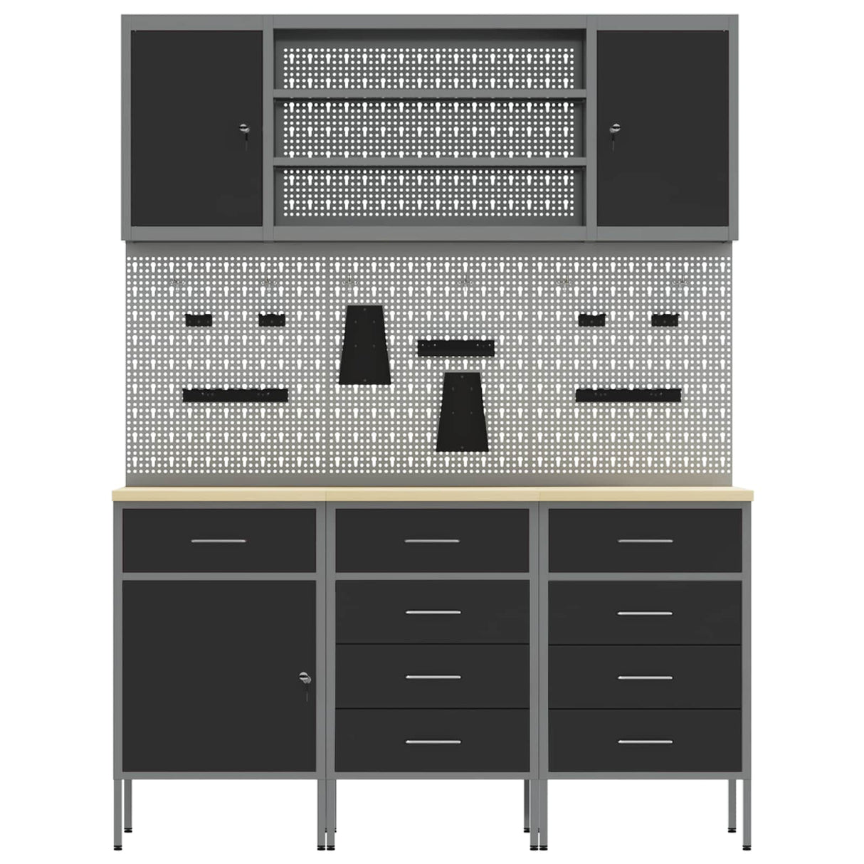 Work Cabinet 7 pcs Black and Grey Engineered wood and steel