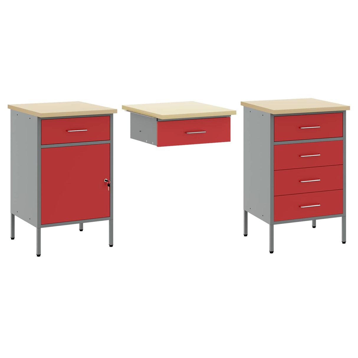 Work Cabinet with Drawer 7 pcs Red Engineered wood and steel