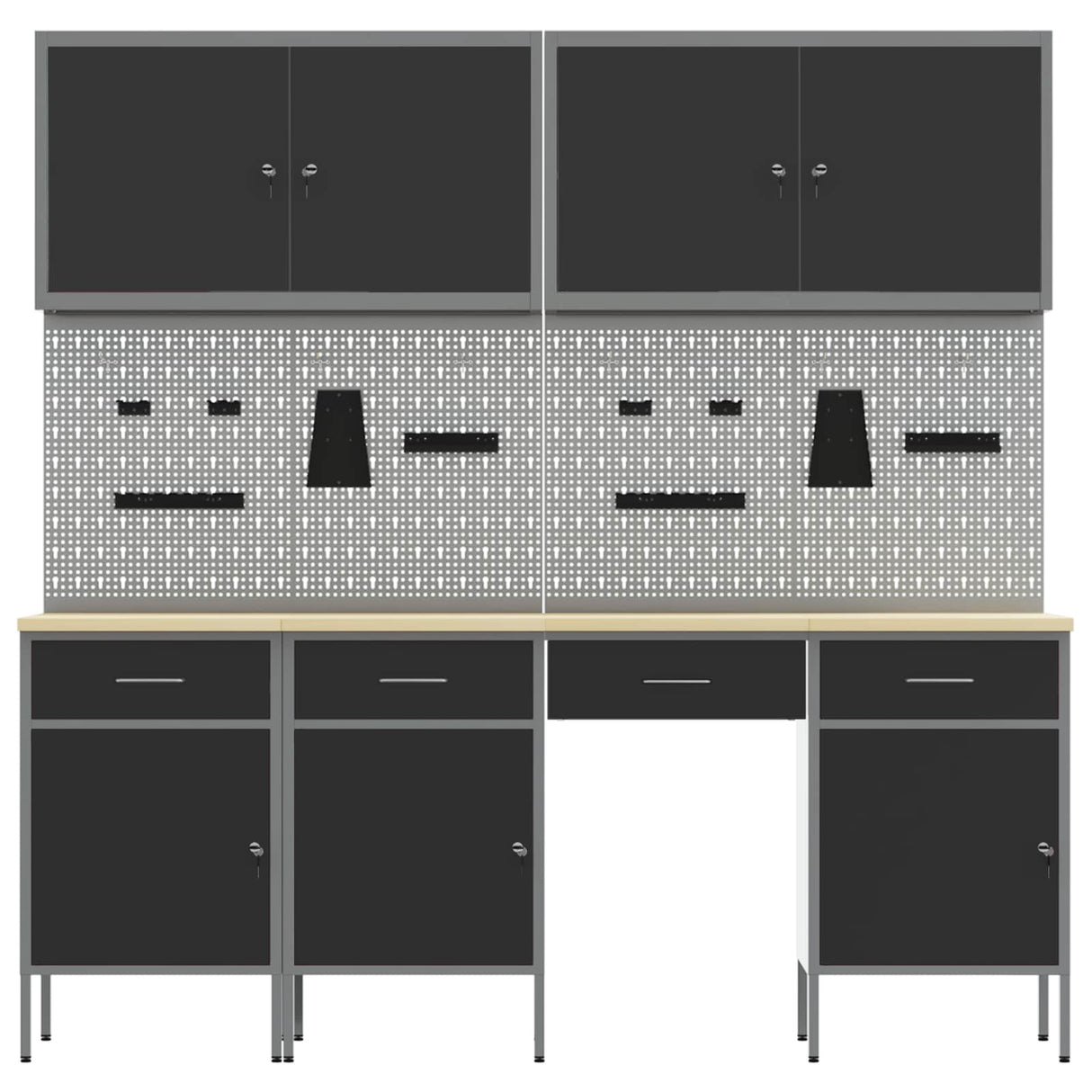 Work Cabinet with Drawer 10 pcs Black Engineered wood and steel