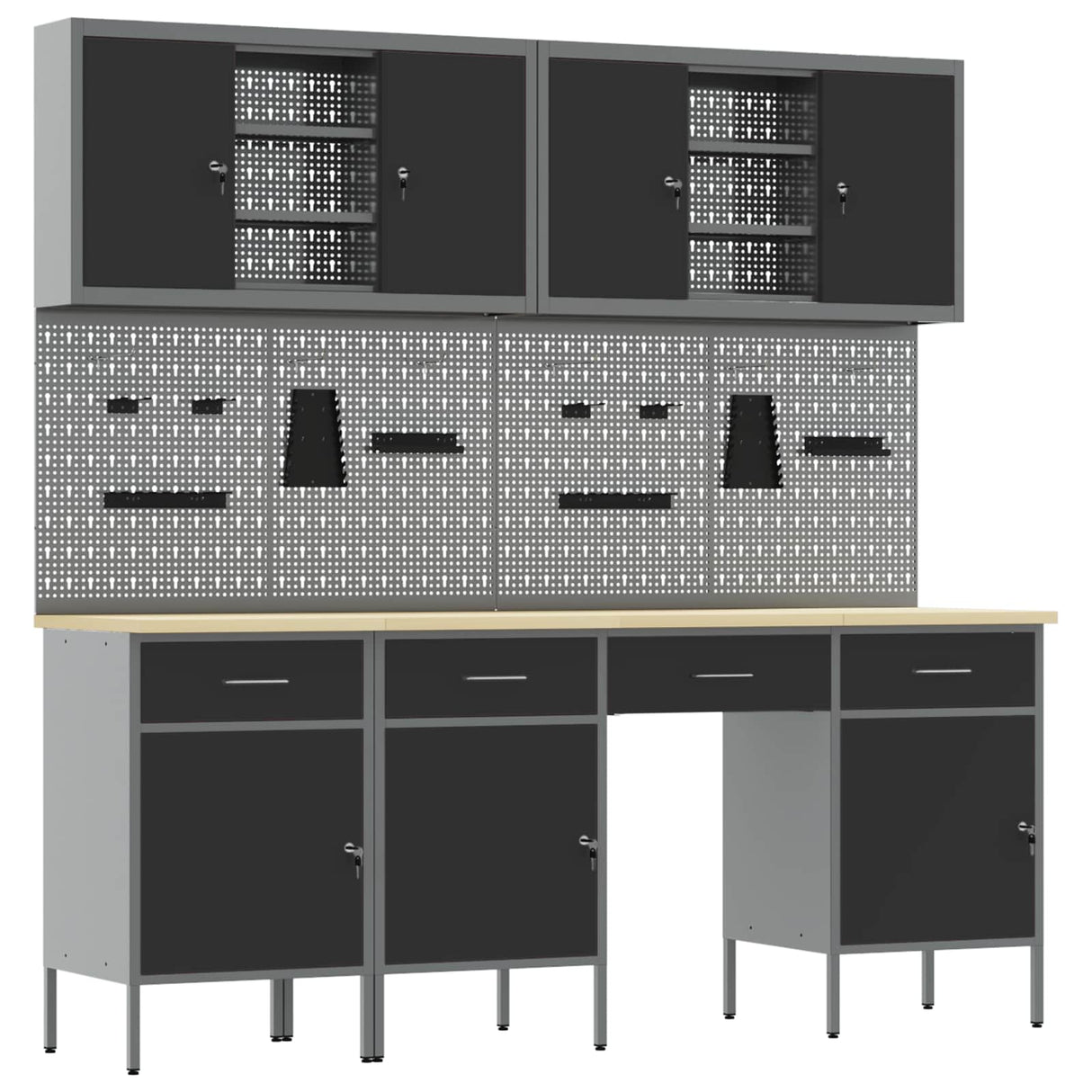 Work Cabinet with Drawer 10 pcs Black Engineered wood and steel
