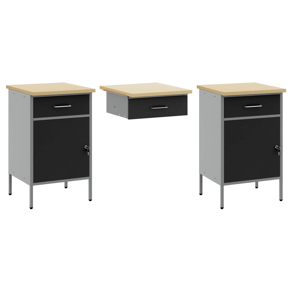Work Cabinet with Drawer 10 pcs Black Engineered wood and steel