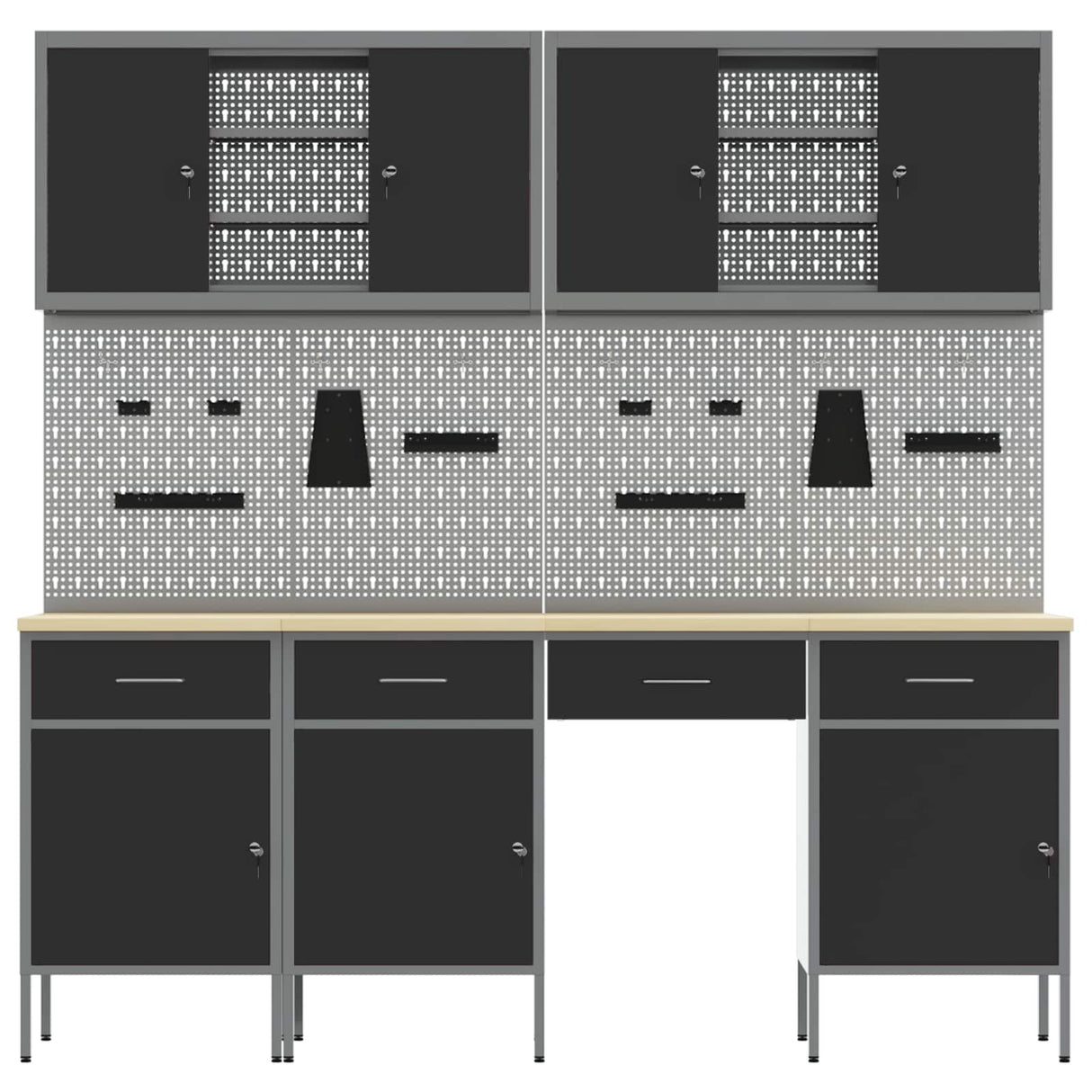 Work Cabinet with Drawer 10 pcs Black Engineered wood and steel