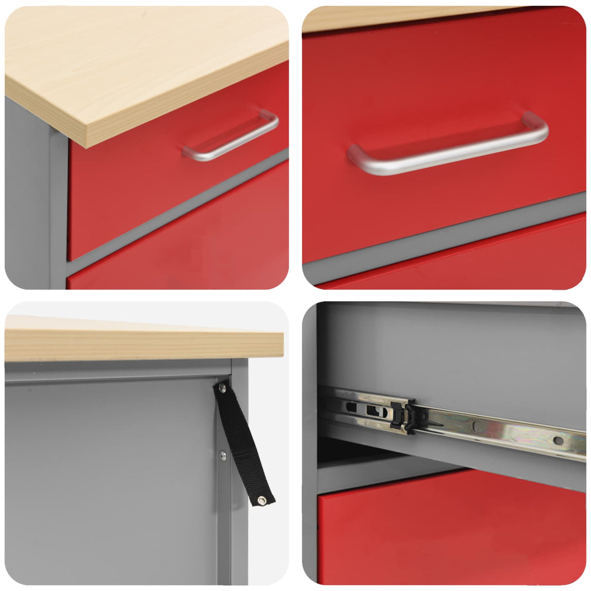 Work Cabinet with Drawer 10 pcs Red Engineered wood and steel
