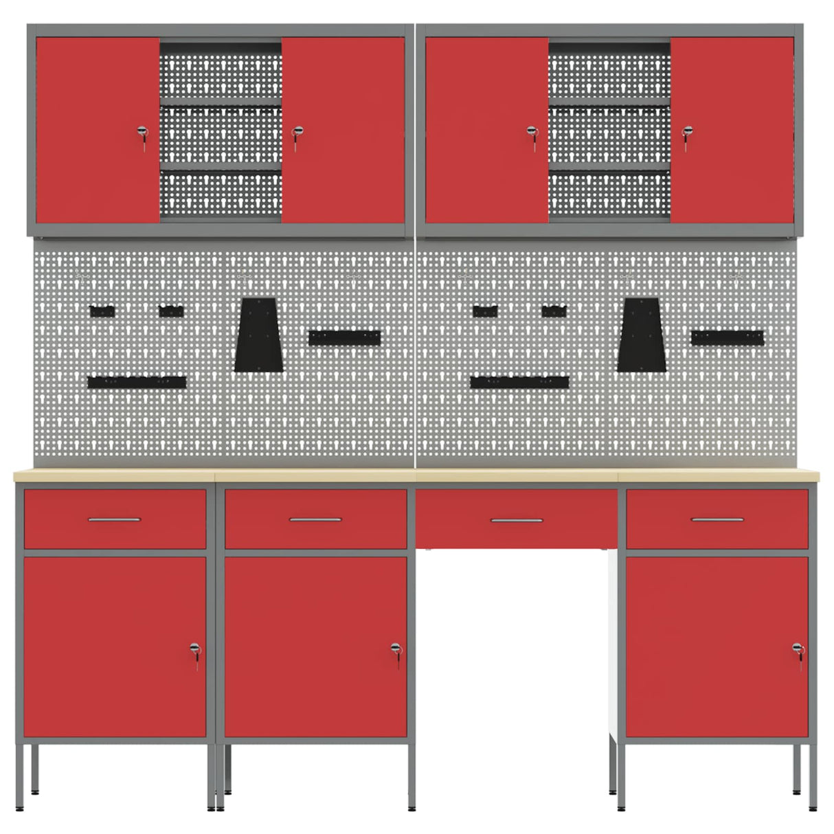 Work Cabinet with Drawer 10 pcs Red Engineered wood and steel