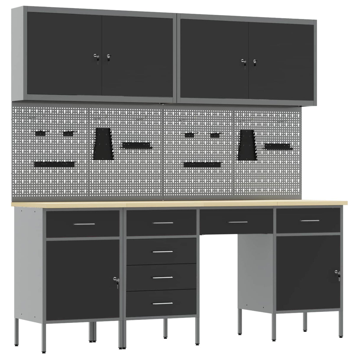 Work Cabinet with Drawer 10 pcs Black Engineered wood and steel
